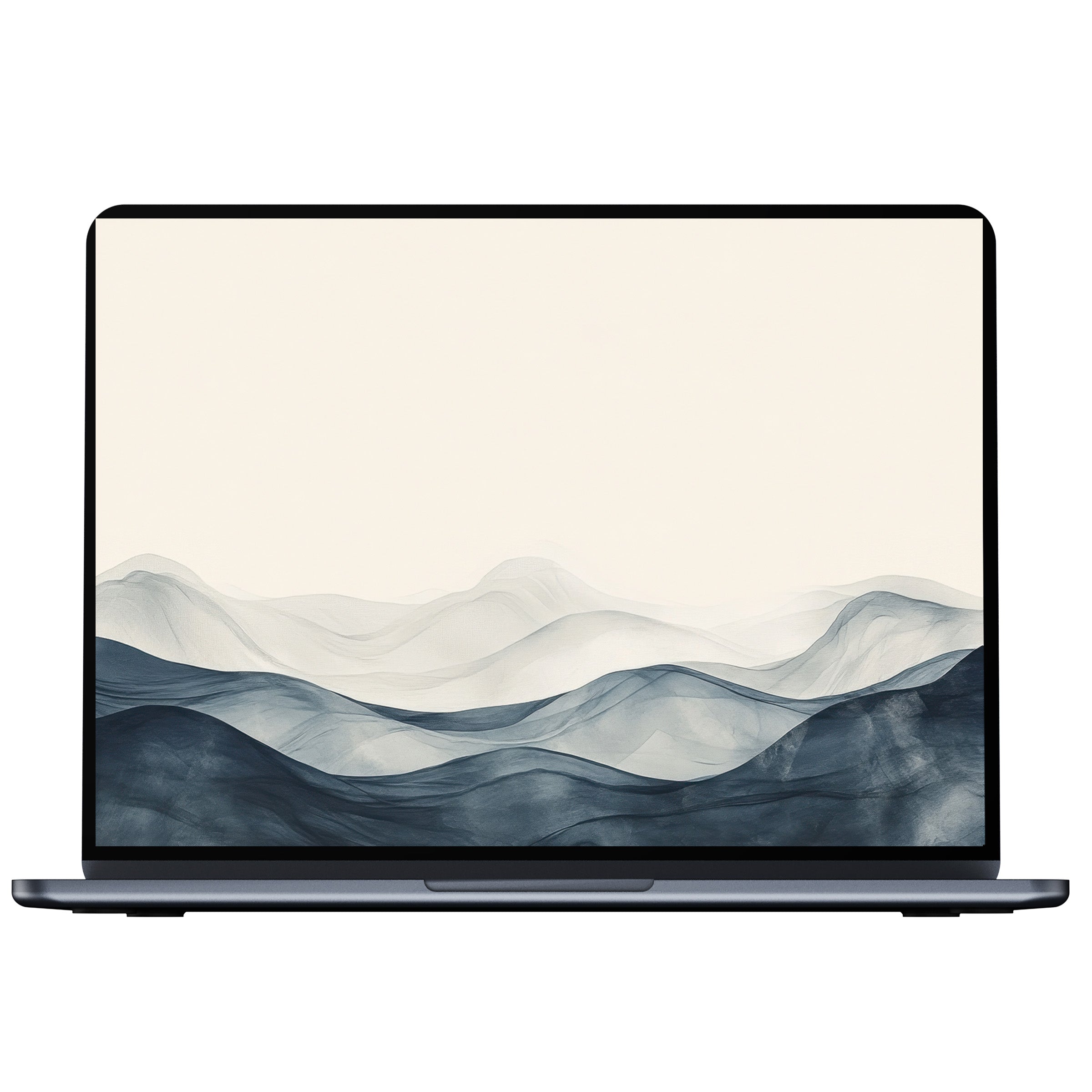 Elegant neutral desktop wallpaper featuring soft blue abstract waves for PC, laptop, digital download to inspire calm and mindfulness