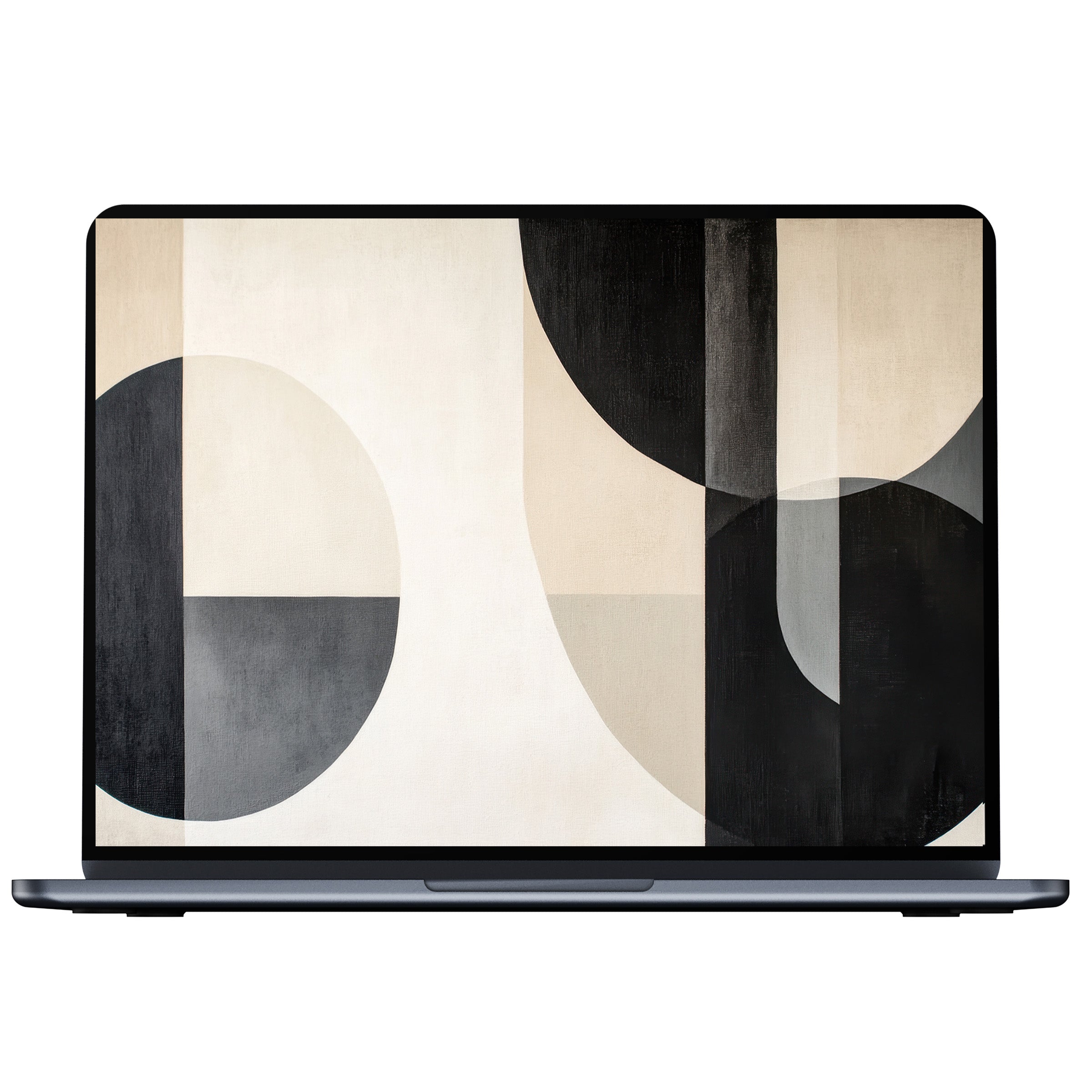Neutral desktop wallpaper digital download featuring elegant black and beige geometric shapes, inspiring calm on PC and laptop screens