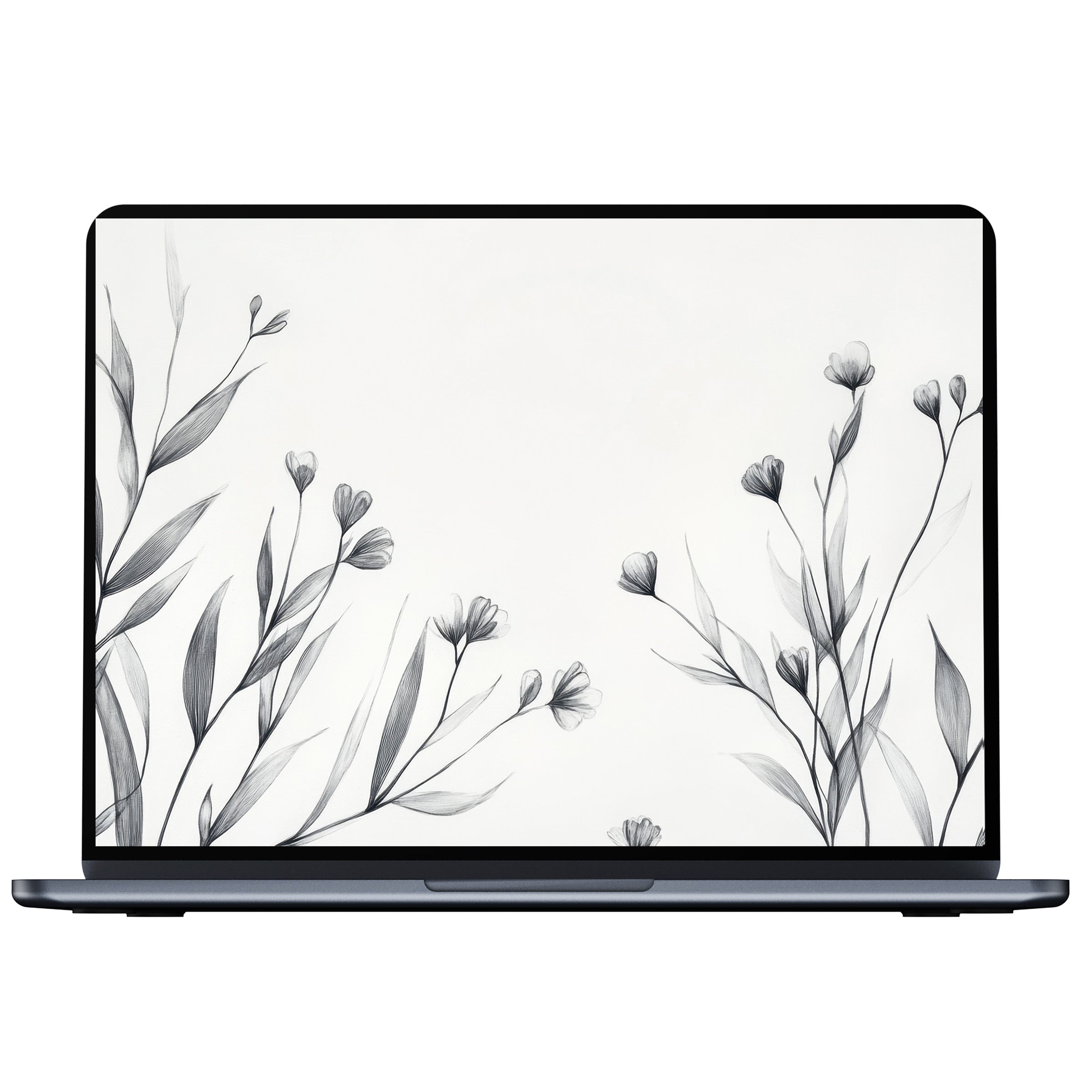 Elegant floral illustration in grayscale creates a serene neutral desktop wallpaper for PC or laptop digital download inspiring mindfulness