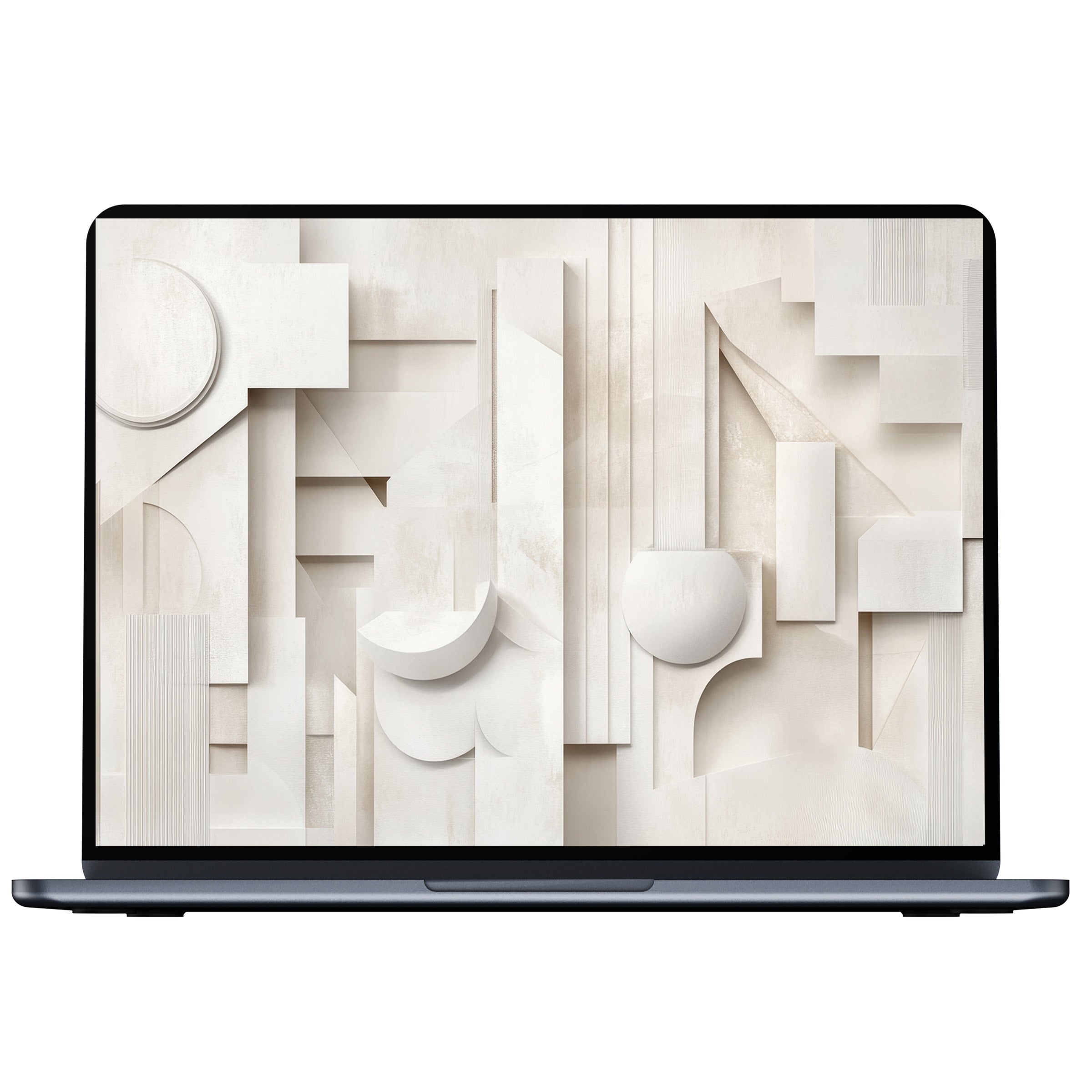 Neutral desktop wallpaper with abstract geometric forms in soft beige tones for PC or laptop digital download inspires elegance and calm