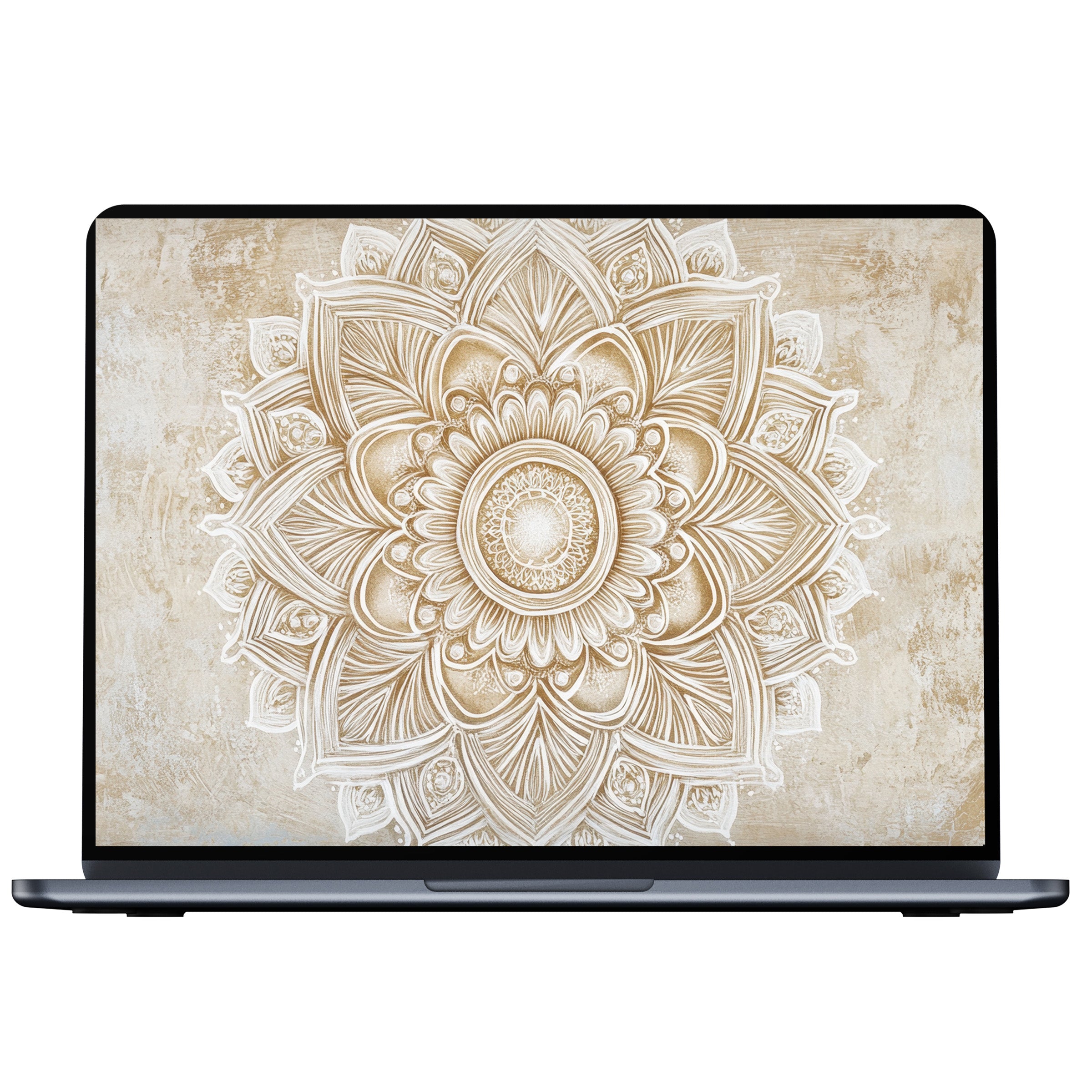 Elegant neutral desktop wallpaper featuring a beige mandala design offers calm inspiration for PC, laptop, and Mac digital download