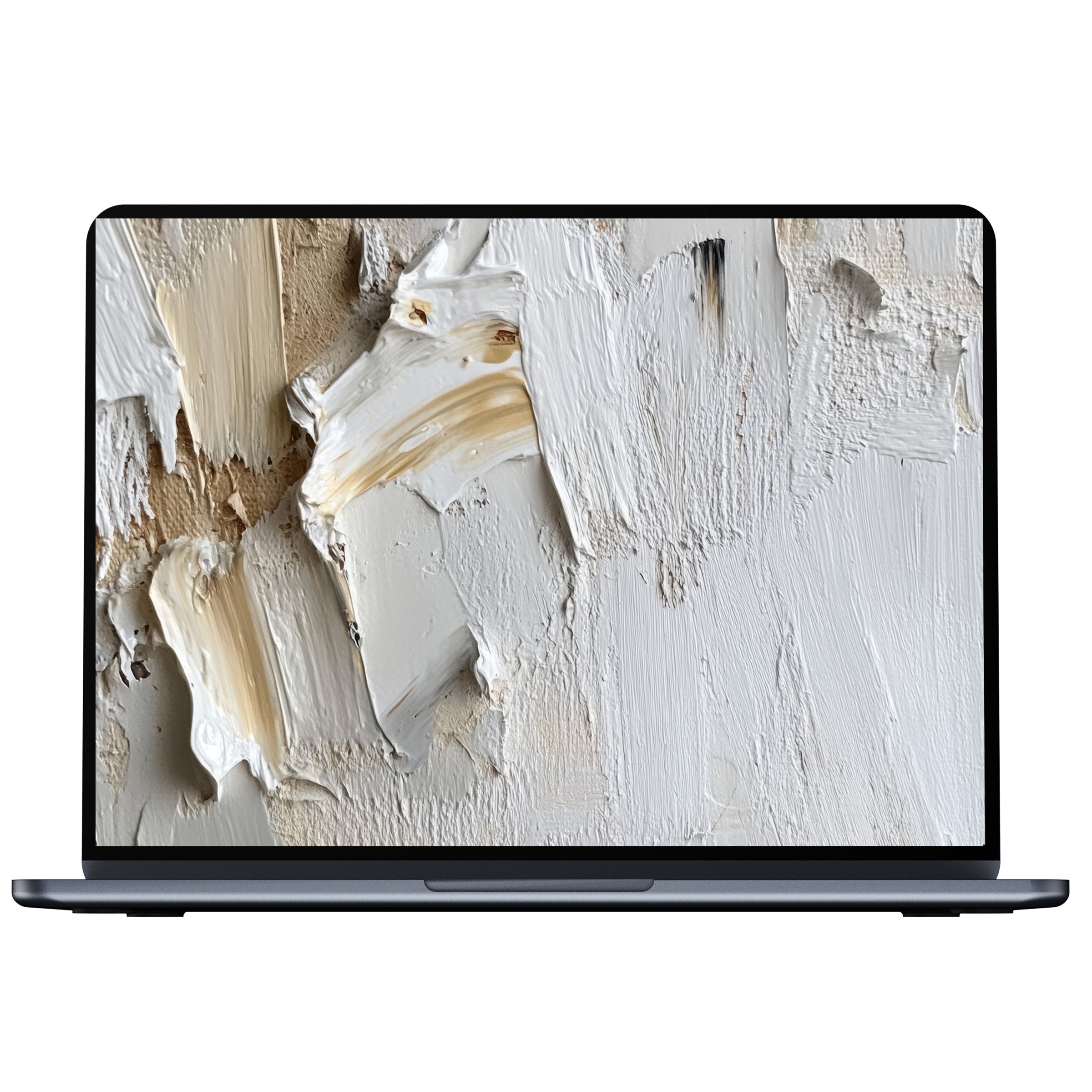 Neutral desktop wallpaper featuring textured white and beige brushstrokes offers calm inspiration for PC or laptop digital download