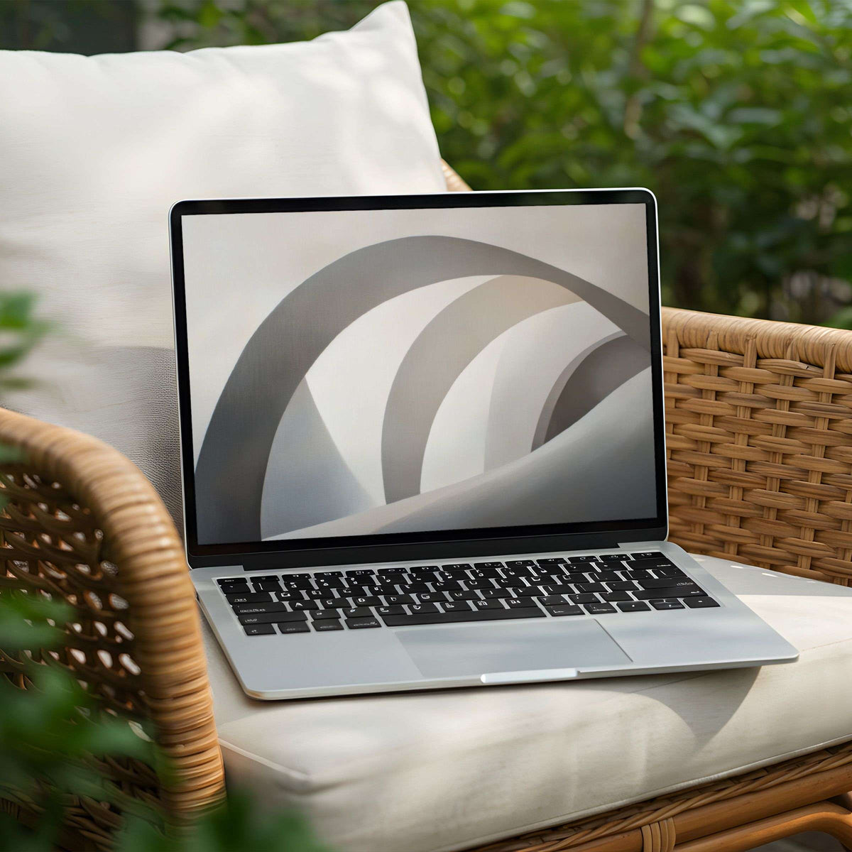 Elegant curved design as a desktop background on a laptop for instant download inspiring calm and mindfulness on PC screens