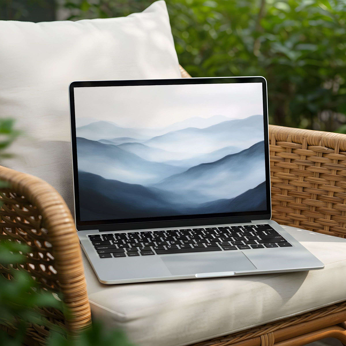 Serene misty mountain desktop background for PC and Laptop instant download offers elegance and calm for mindful design lovers