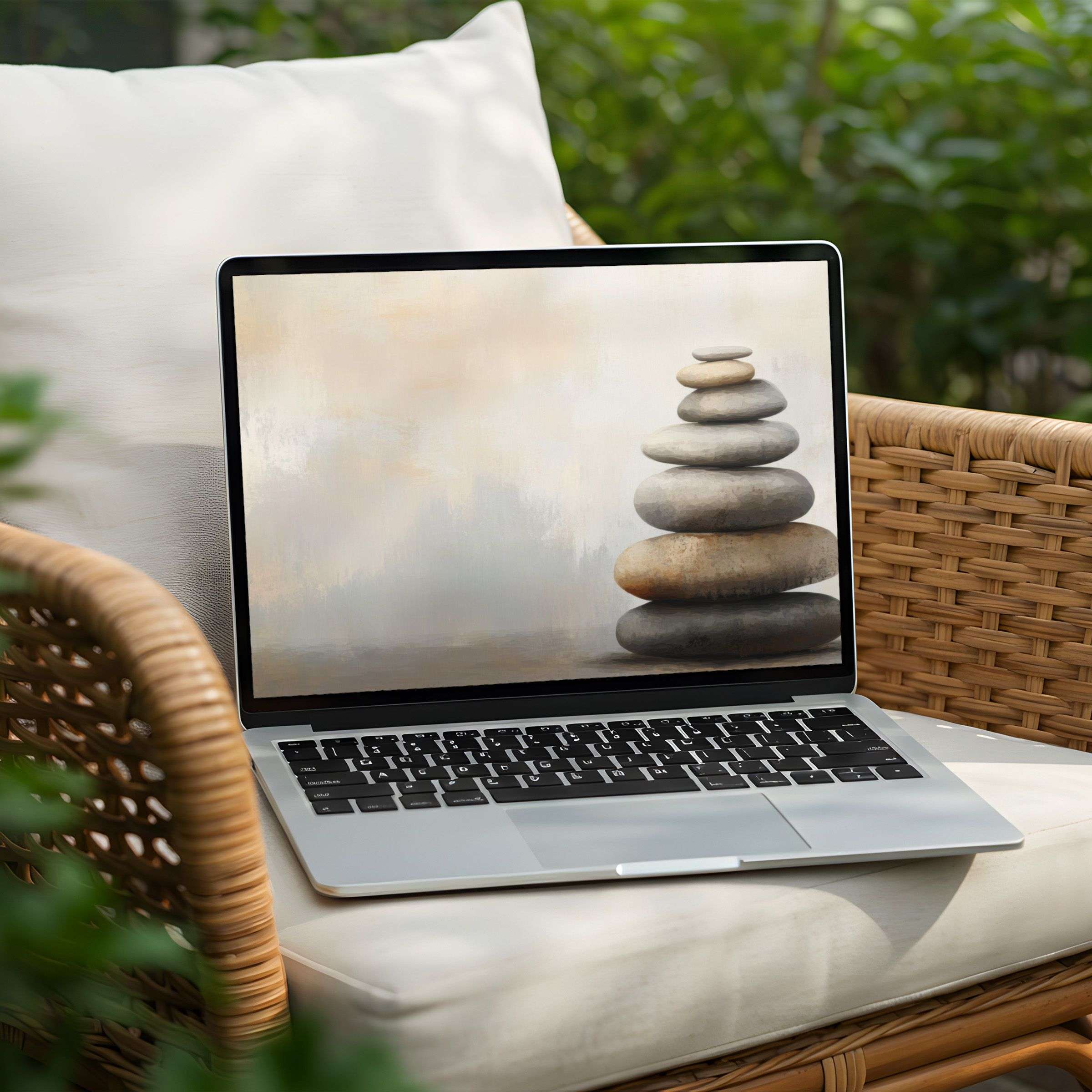 Serene pebble stack desktop background for instant download on your PC or Laptop bringing elegance and calm inspiration
