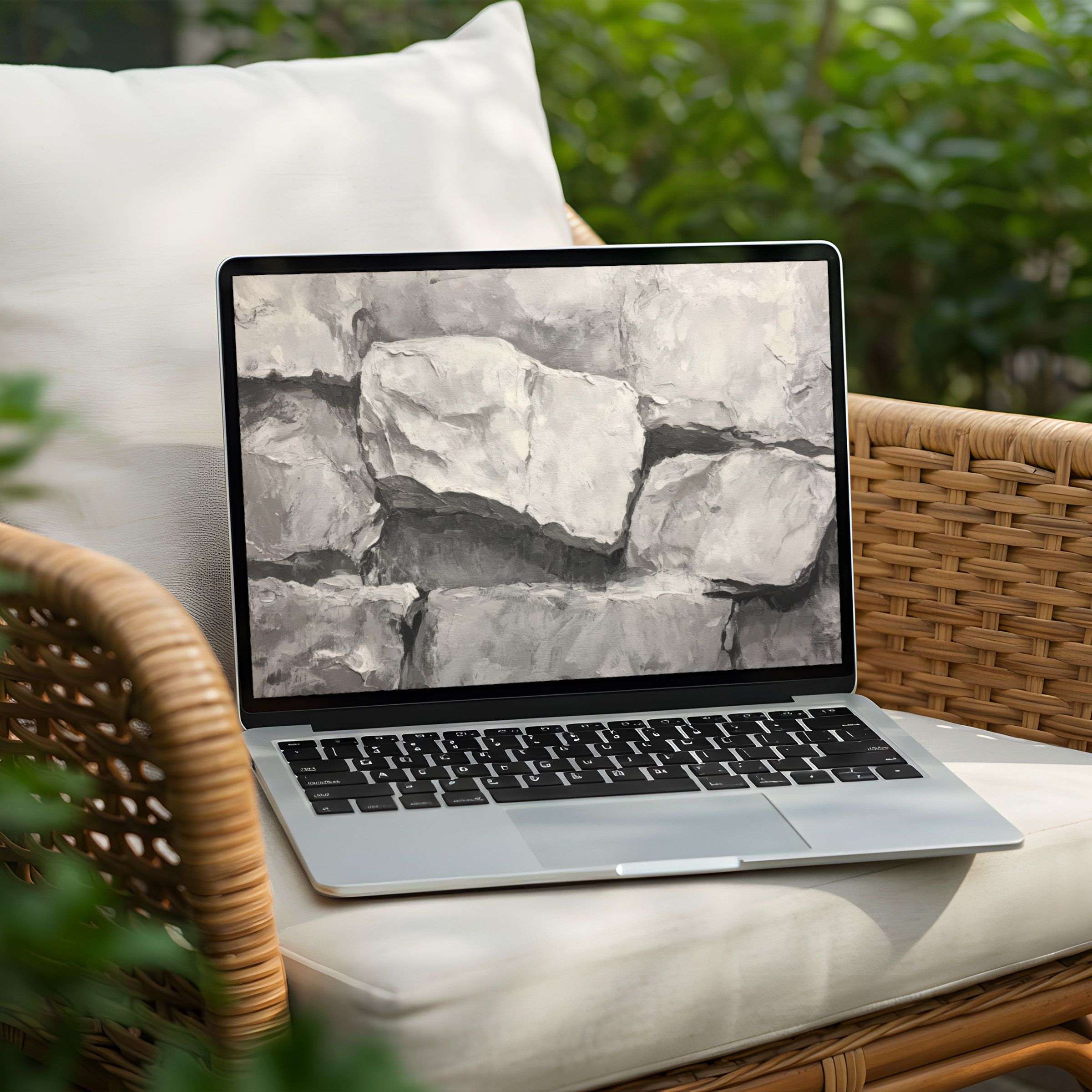 Elegant PC desktop background for laptop and instant download featuring calming grayscale rocks inspiring mindfulness and serenity