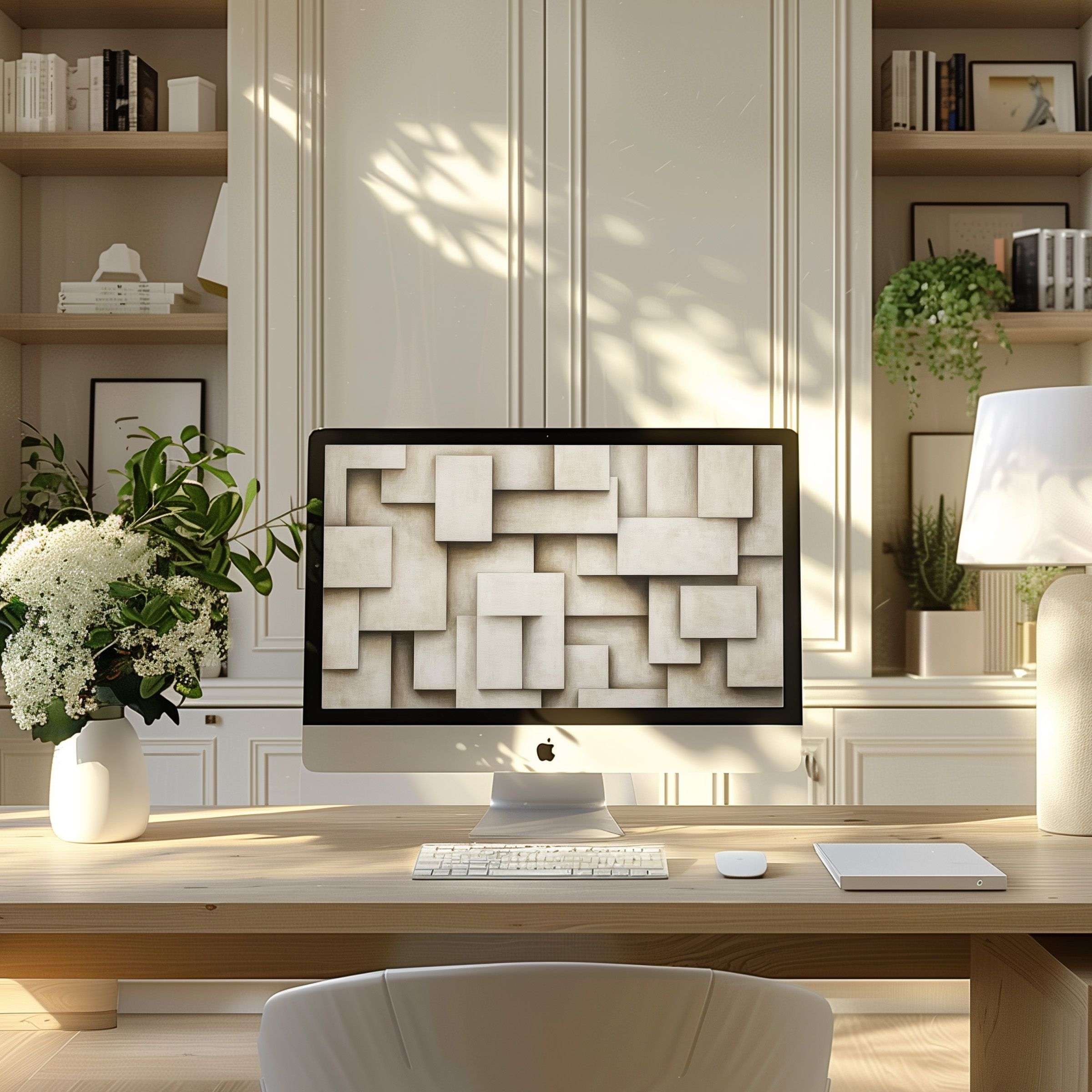 Elegant geometric pattern wallpaper for computer, perfect for PC and laptop in a modern home office, inspiring calm and sophistication