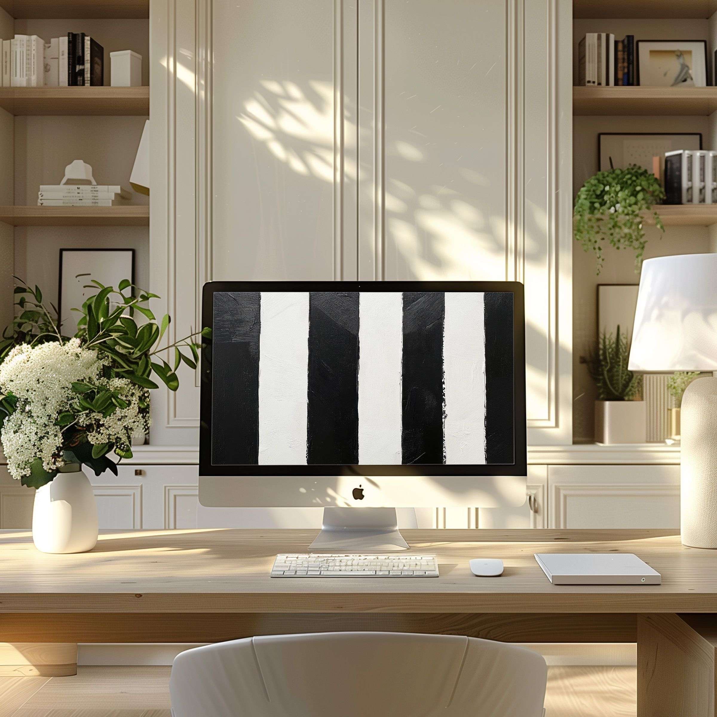 Elegant black and white abstract wallpaper for computer, perfect for PC or laptop, enhances any modern home office with calm inspiration