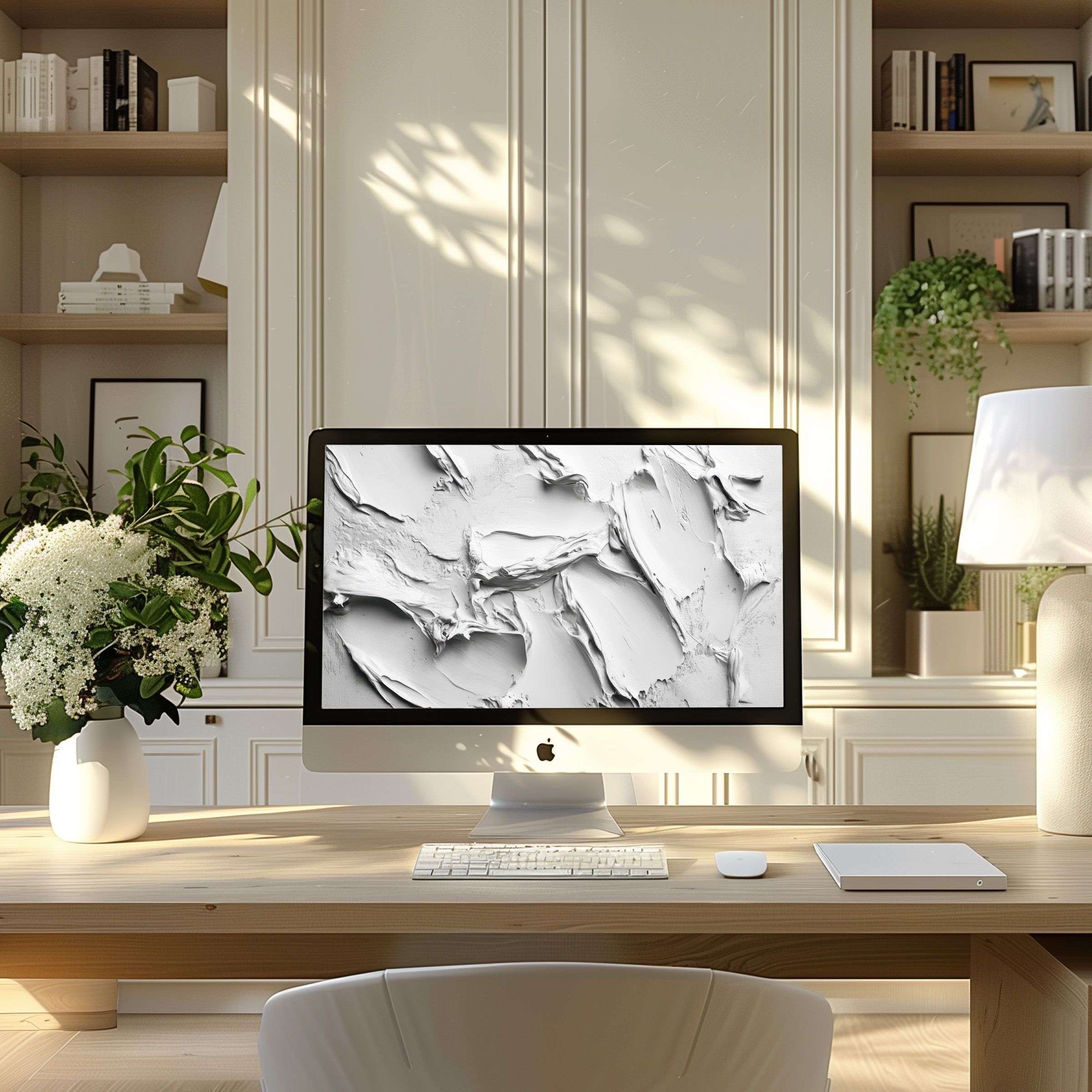 Luxurious white textured wallpaper for computer brings calm and elegance to your PC, laptop, or modern home office download