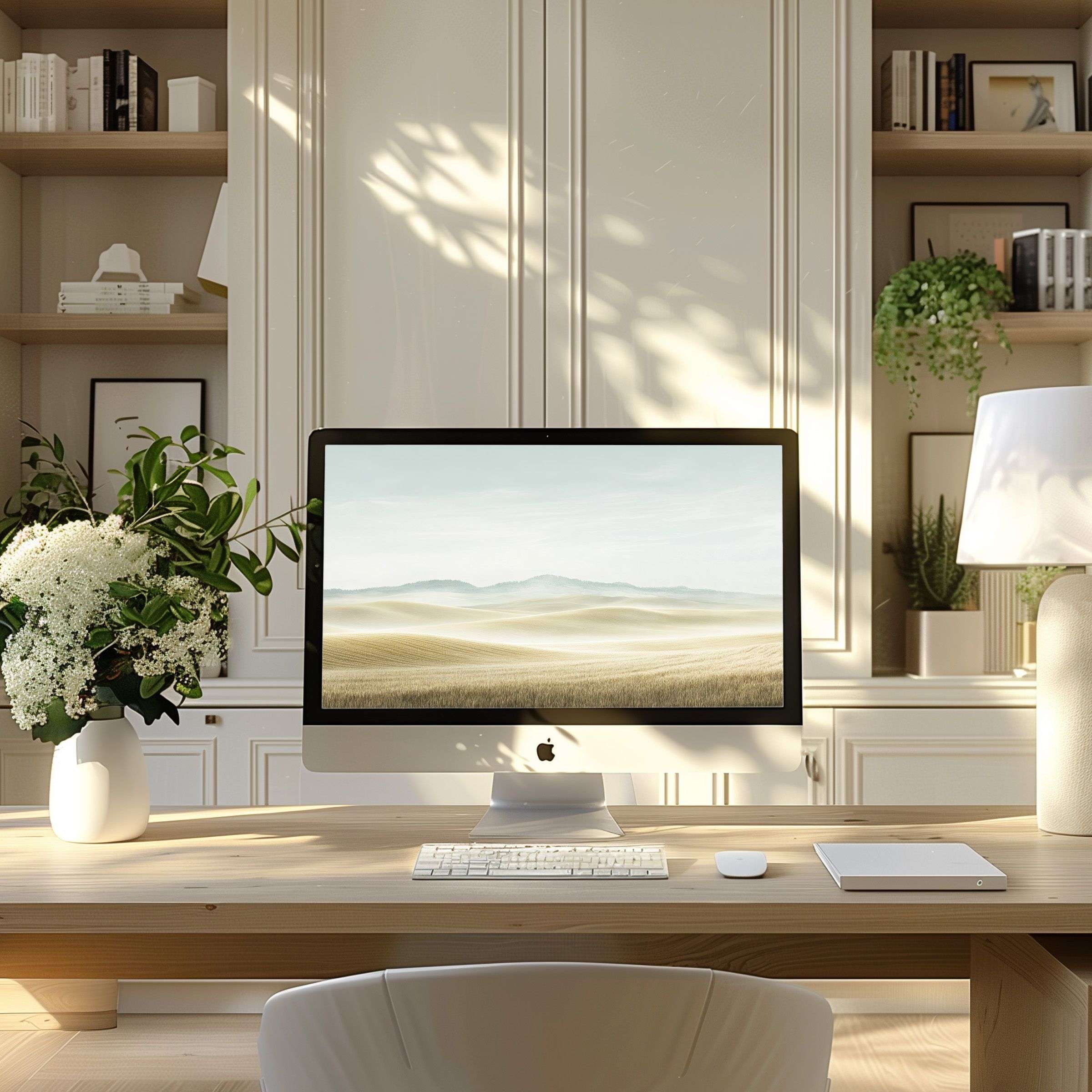 Elegant landscape wallpaper for computer transforms PC and laptop screens, offering calm inspiration for modern home office decor