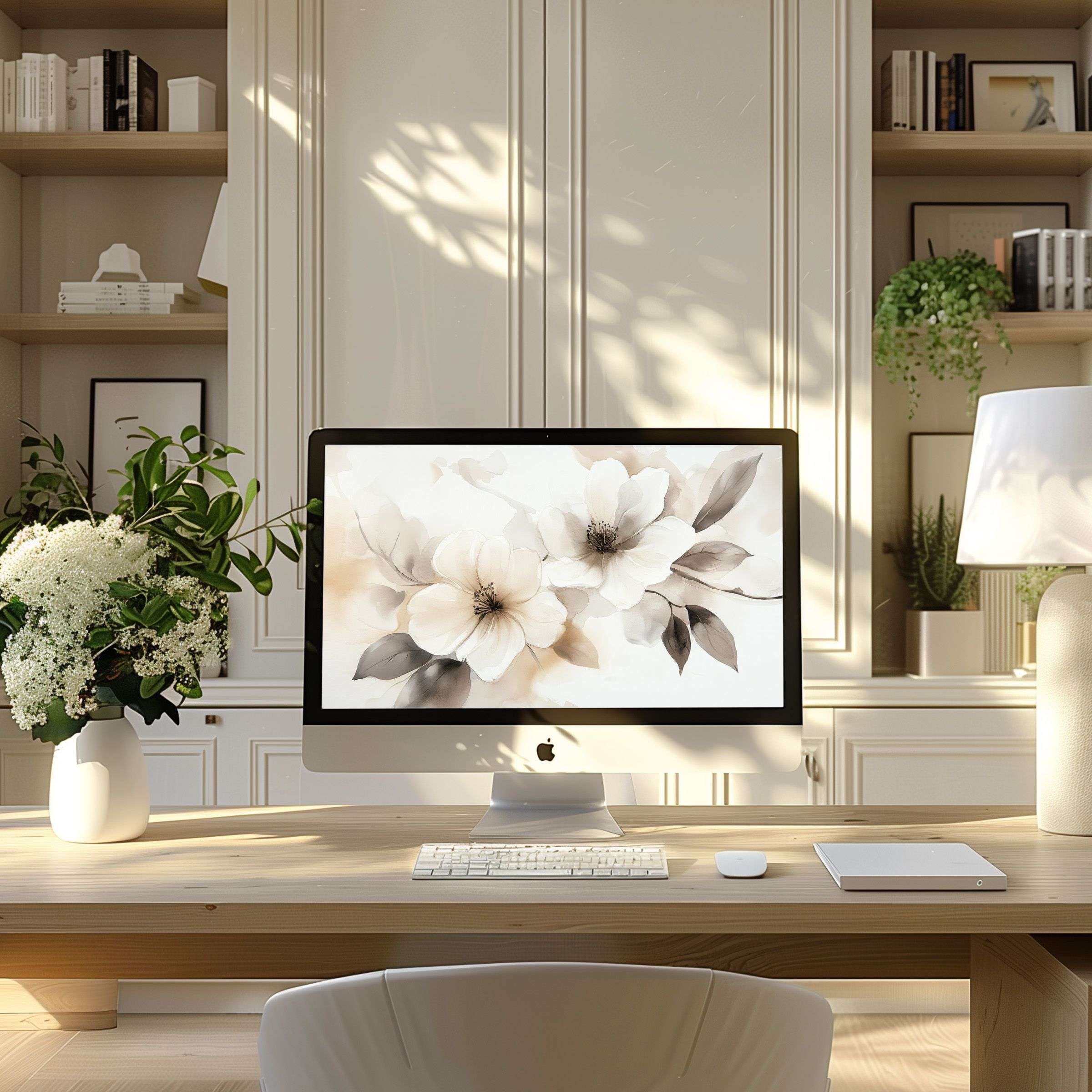 Elegant floral wallpaper for computer creating calm inspiration fits PC and Laptop in modern home office digital download