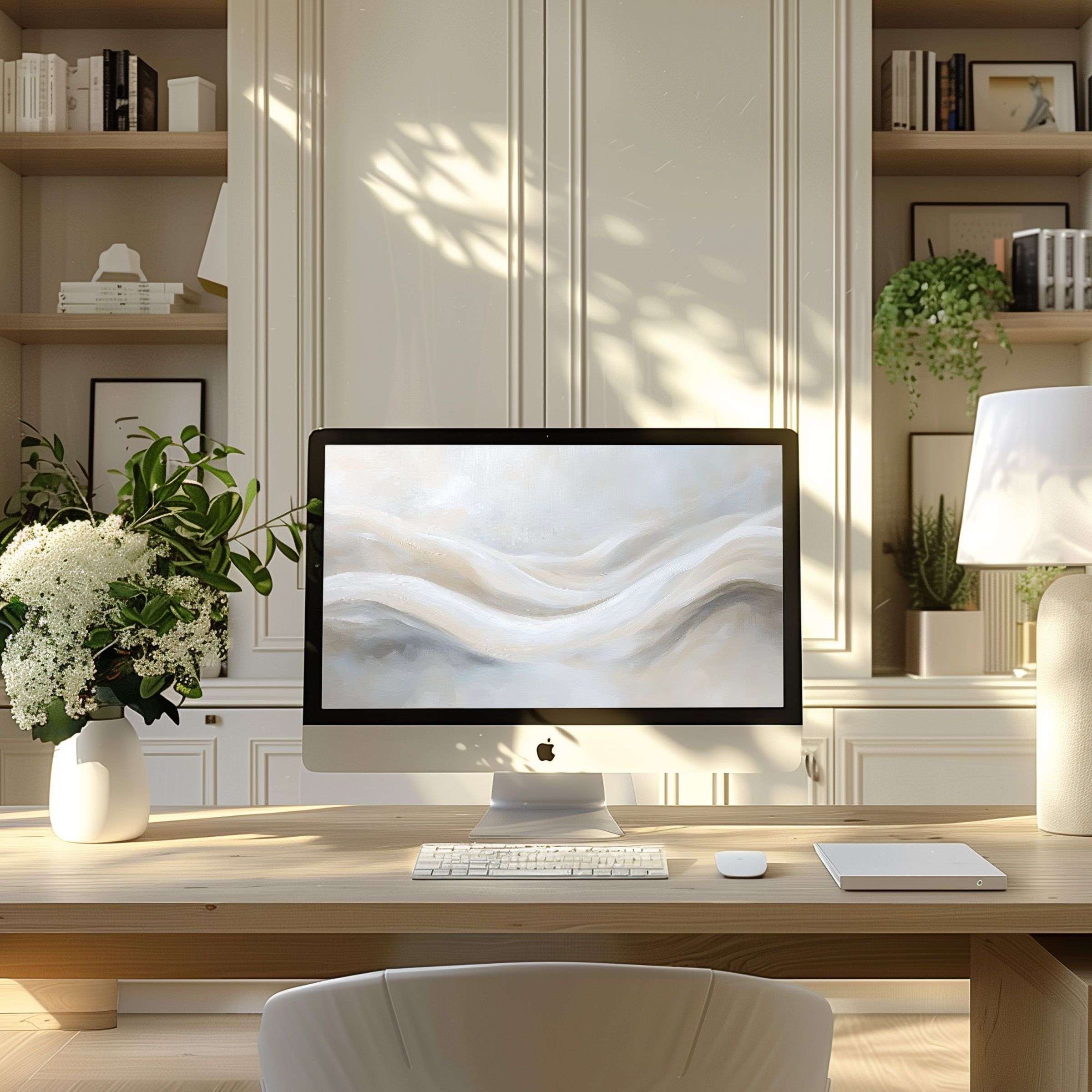 Elevate your modern home office with this serene abstract wallpaper for computer, ideal for PC, Laptop, or ultrawide displays