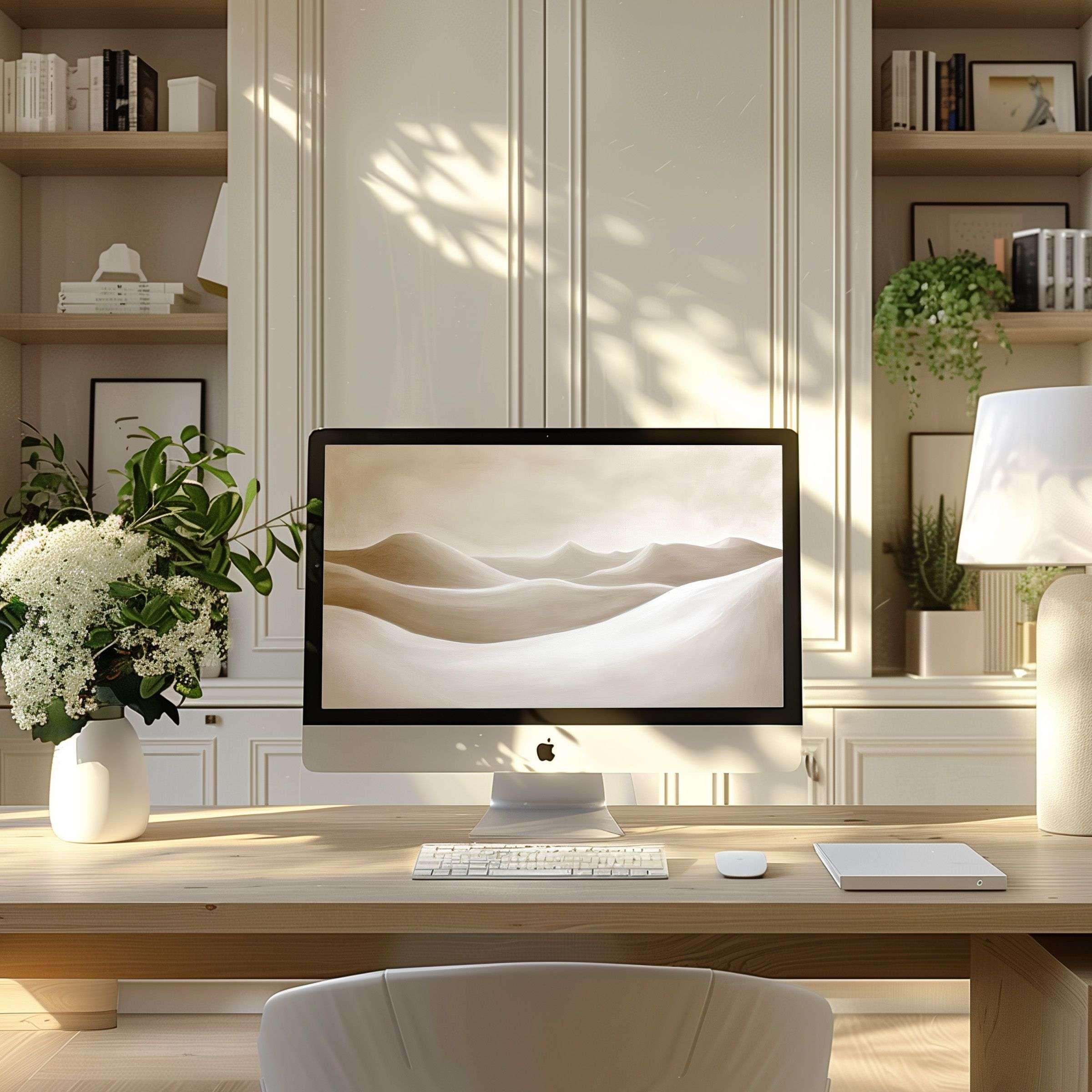 Elegant desert motif wallpaper for computer brings calm and inspiration to modern home office on PC laptop, ultrawide screen