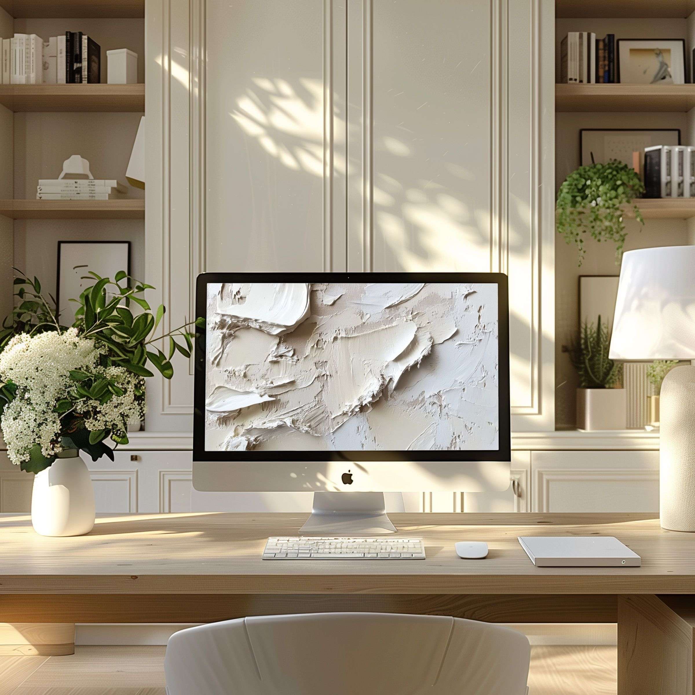 Elegant abstract beige texture wallpaper for computer adding calm inspiration to your modern home office PC or laptop setup