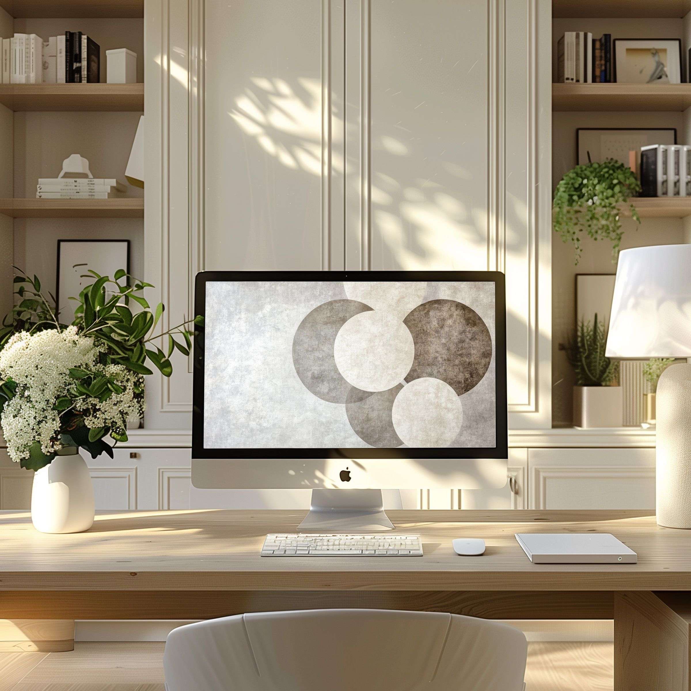 Elegant abstract pattern in neutral tones, perfect wallpaper for computer, PC, laptop, offering calm inspiration in modern home office