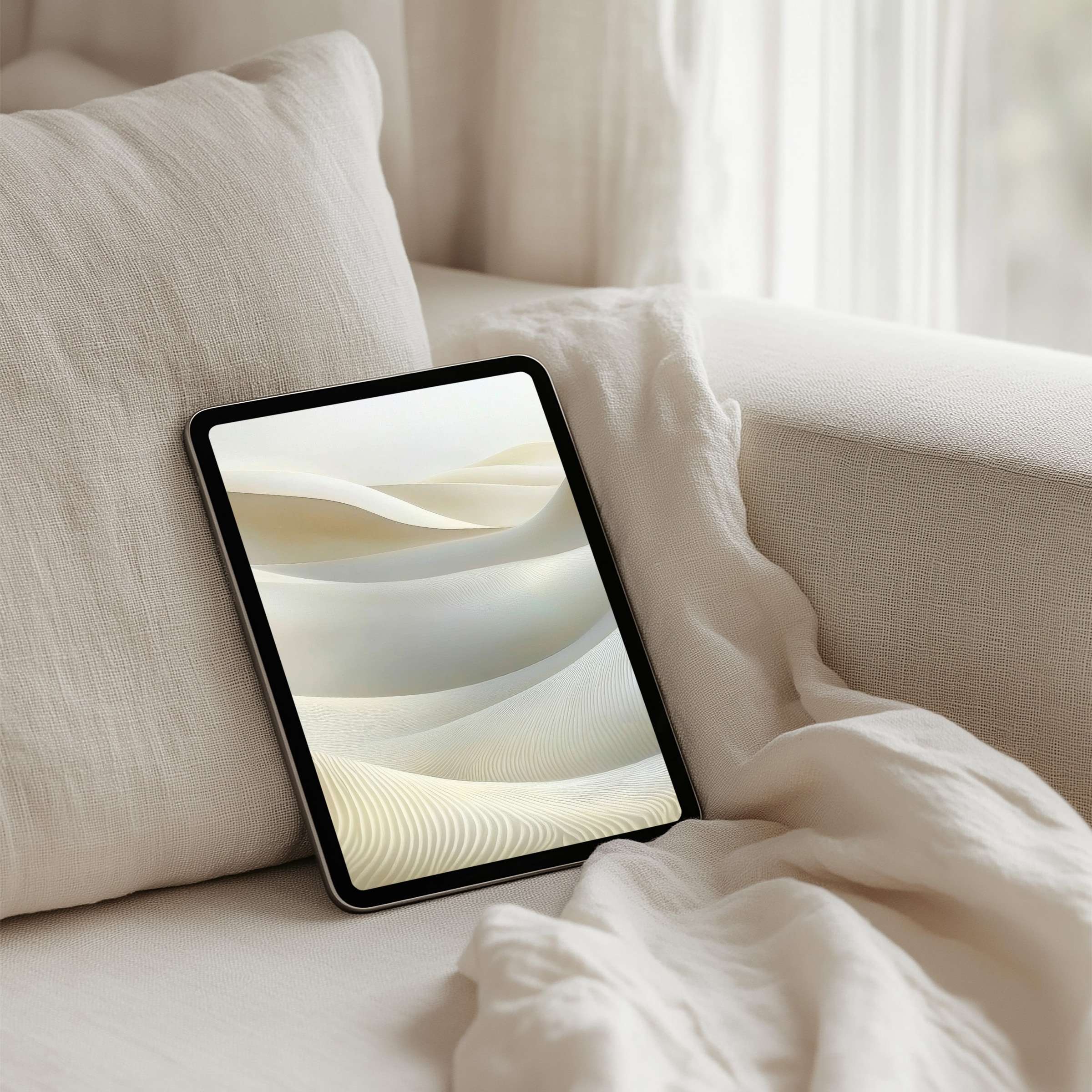 Elegant iPad background featuring soft cream waves offers instant download for your tablet calming your space with subtle inspiration