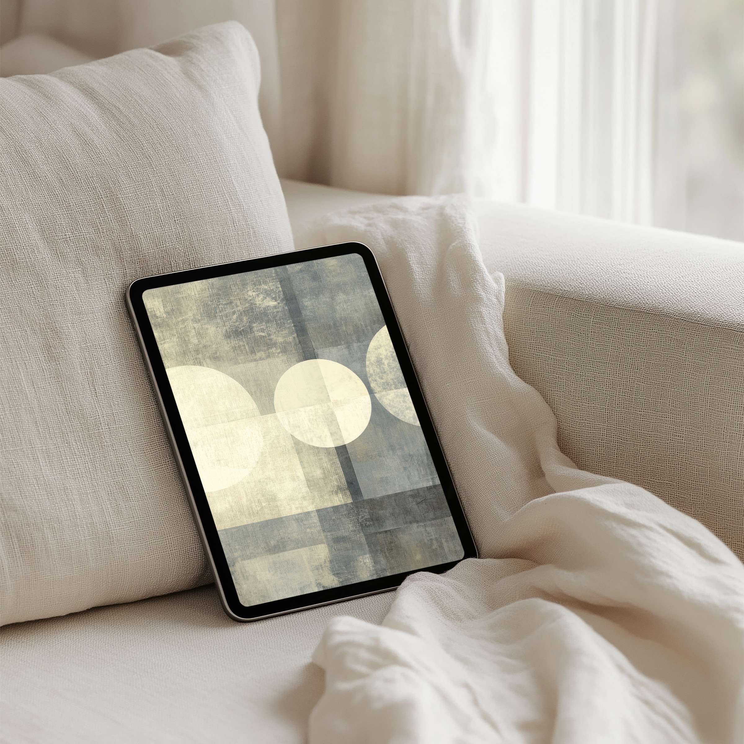Elegant abstract iPad background with muted circles offers calm inspiration for your tablet instant download soothing minimalist design