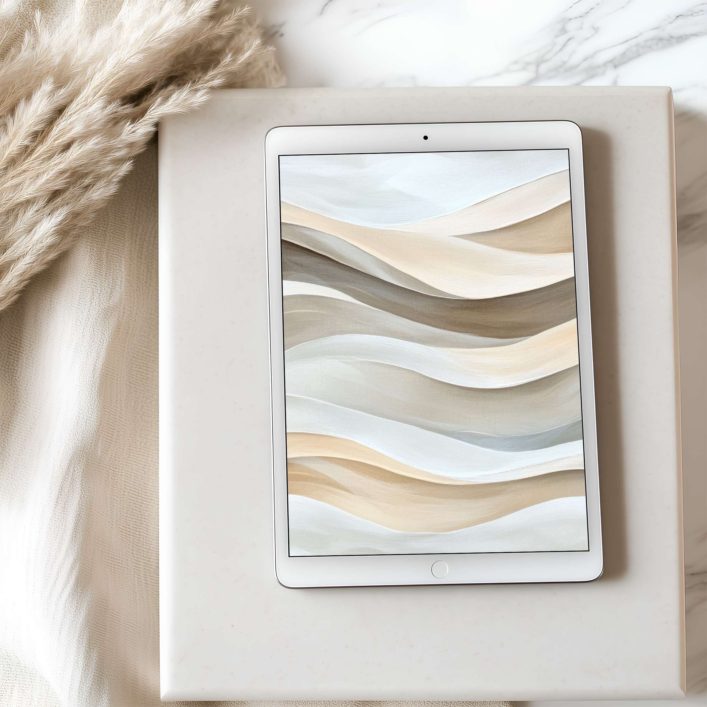 Elegant tablet wallpaper featuring soft, earthy waves in high-resolution, perfect for iPad and Android, evoking calm and sophistication