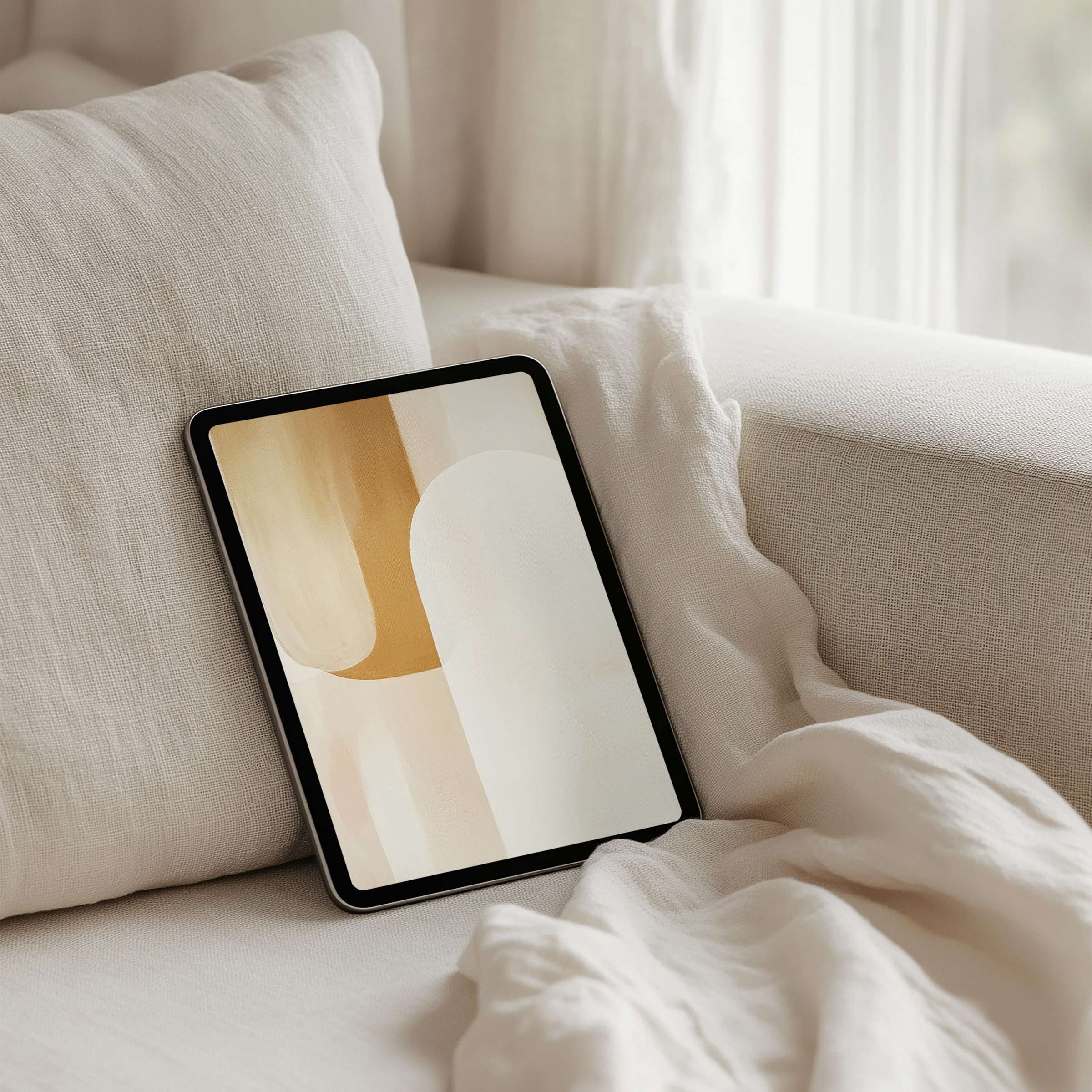Calming abstract art in warm hues as an iPad background offers instant download for any tablet, enhancing elegance and mindfulness