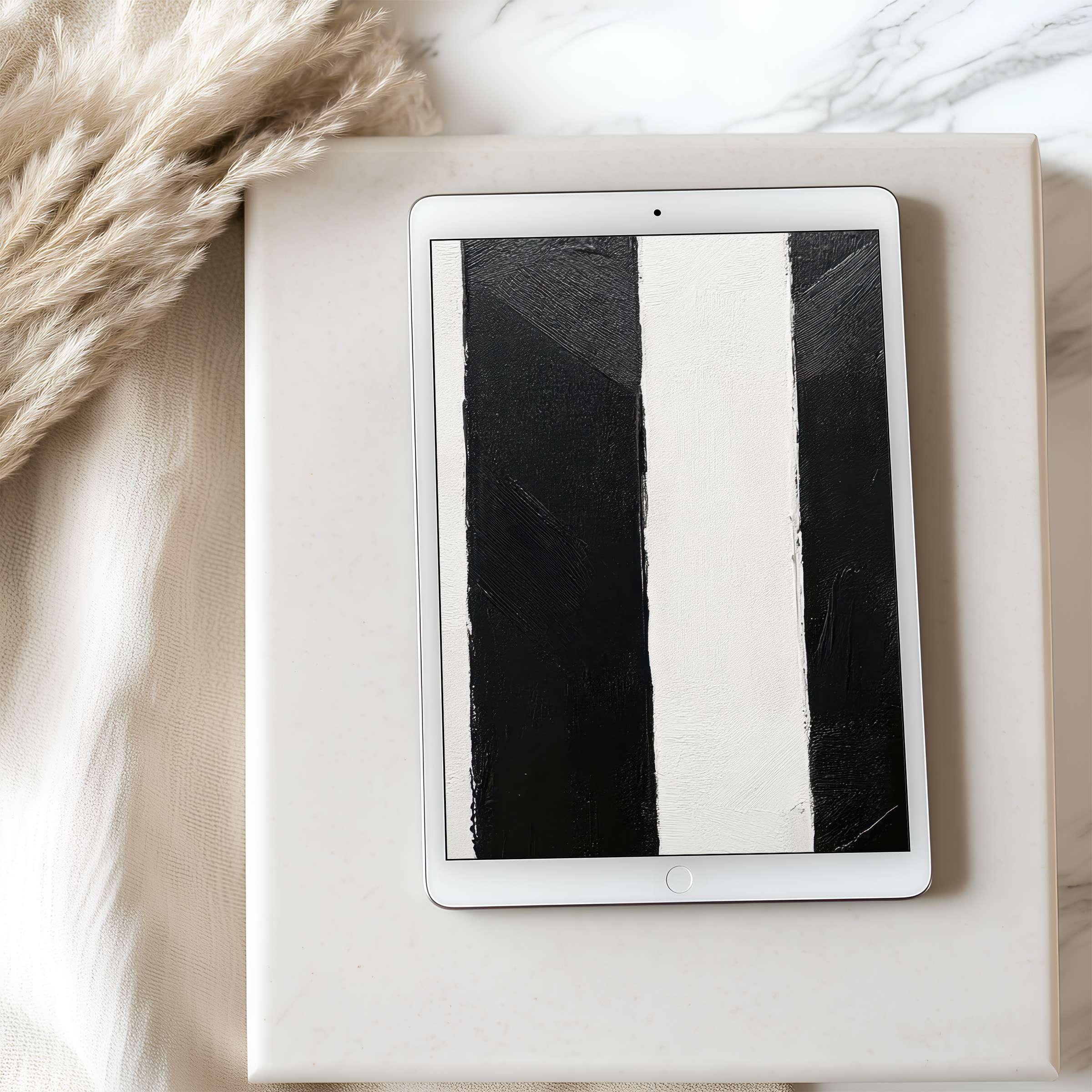 Elegant black and white abstract design tablet wallpaper in high resolution perfect for iPad and Android tablets creating serene ambiance