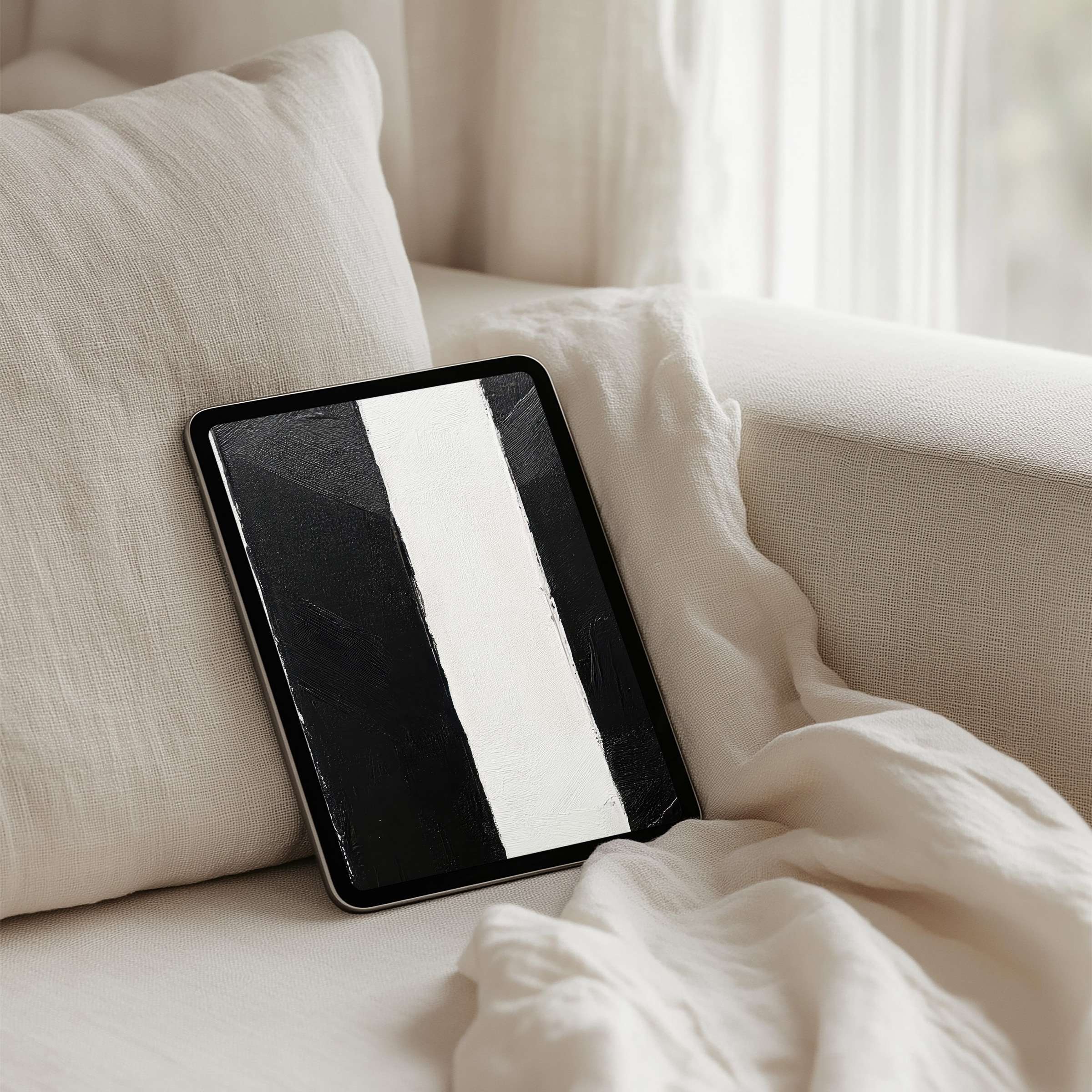 Elegant monochrome iPad background for instant download on tablet offers calm inspiration with its minimalist abstract design