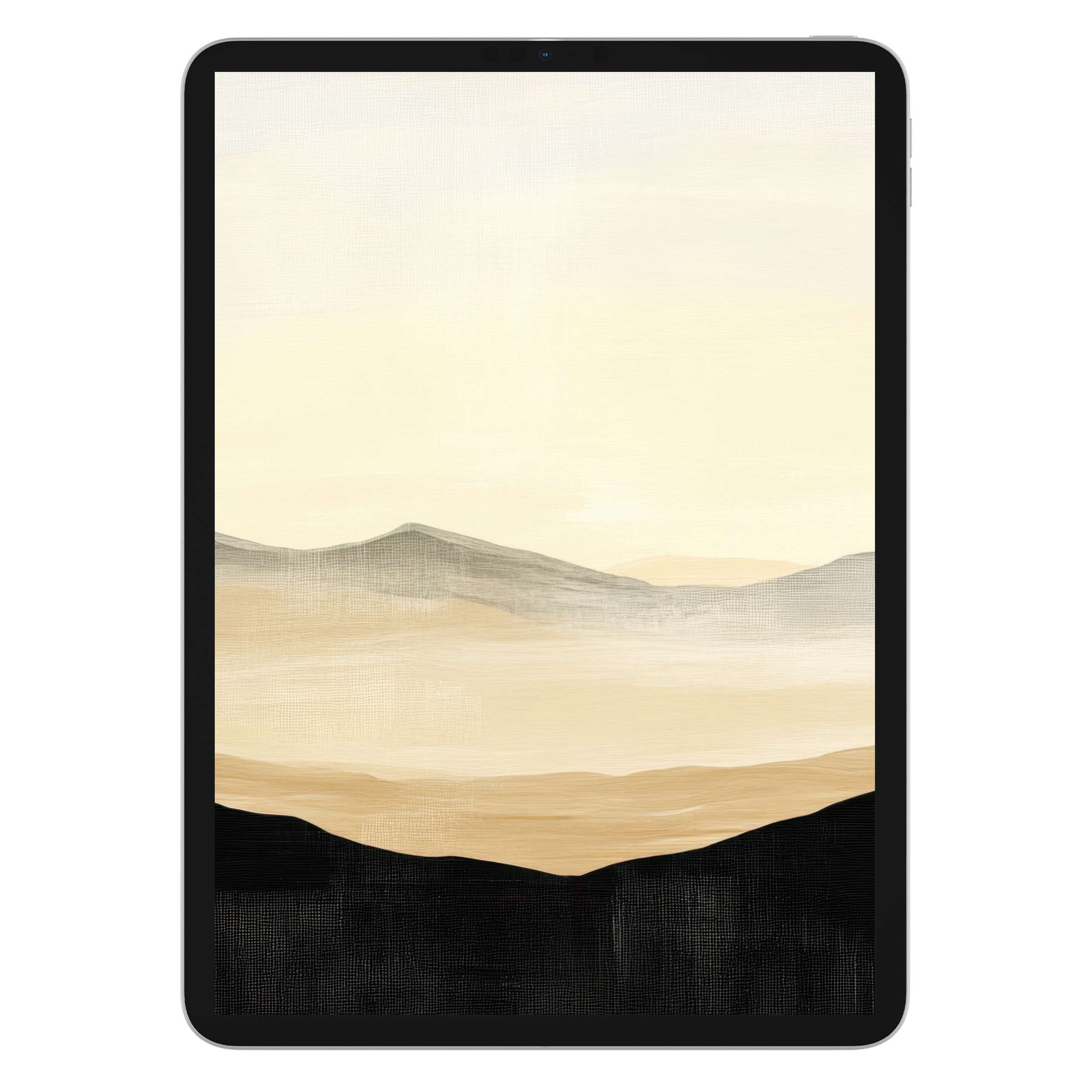 Neutral iPad wallpaper features serene beige and grey mountains on a textured background ideal for tablet and Android digital download