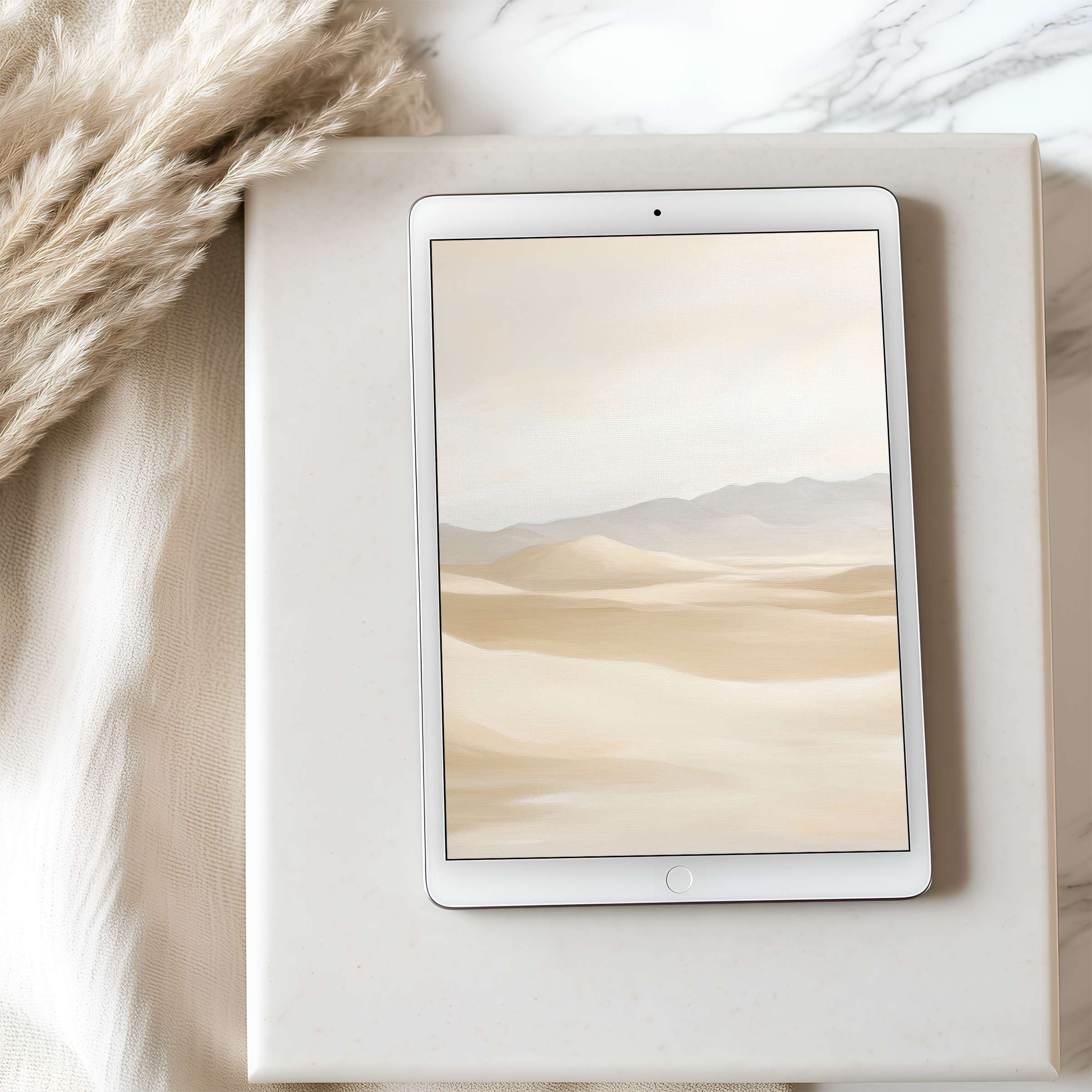 Elegant tablet wallpaper featuring serene beige dunes in high resolution, perfect for iPad and Android, enhancing calm interiors