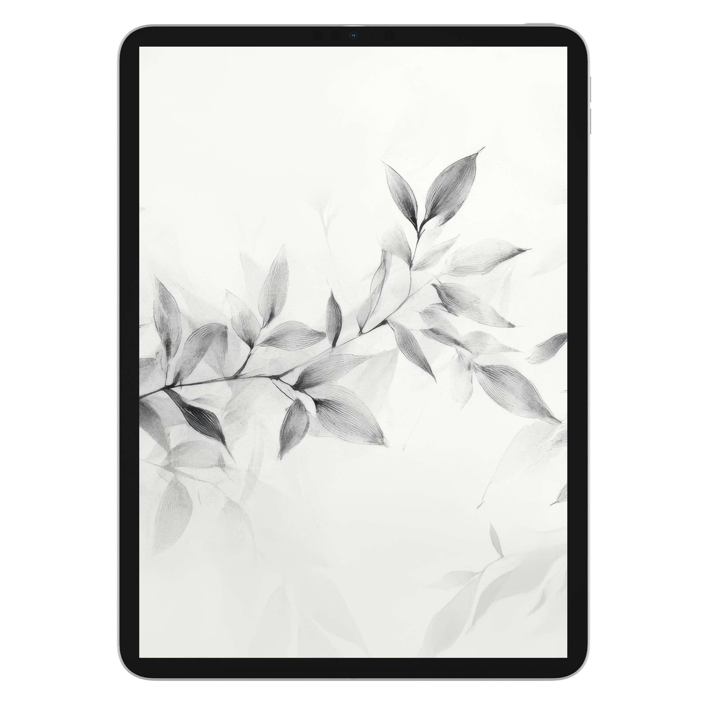 Neutral iPad wallpaper with soft pencil leaf design offers calm digital download for elegant tablet background on all devices