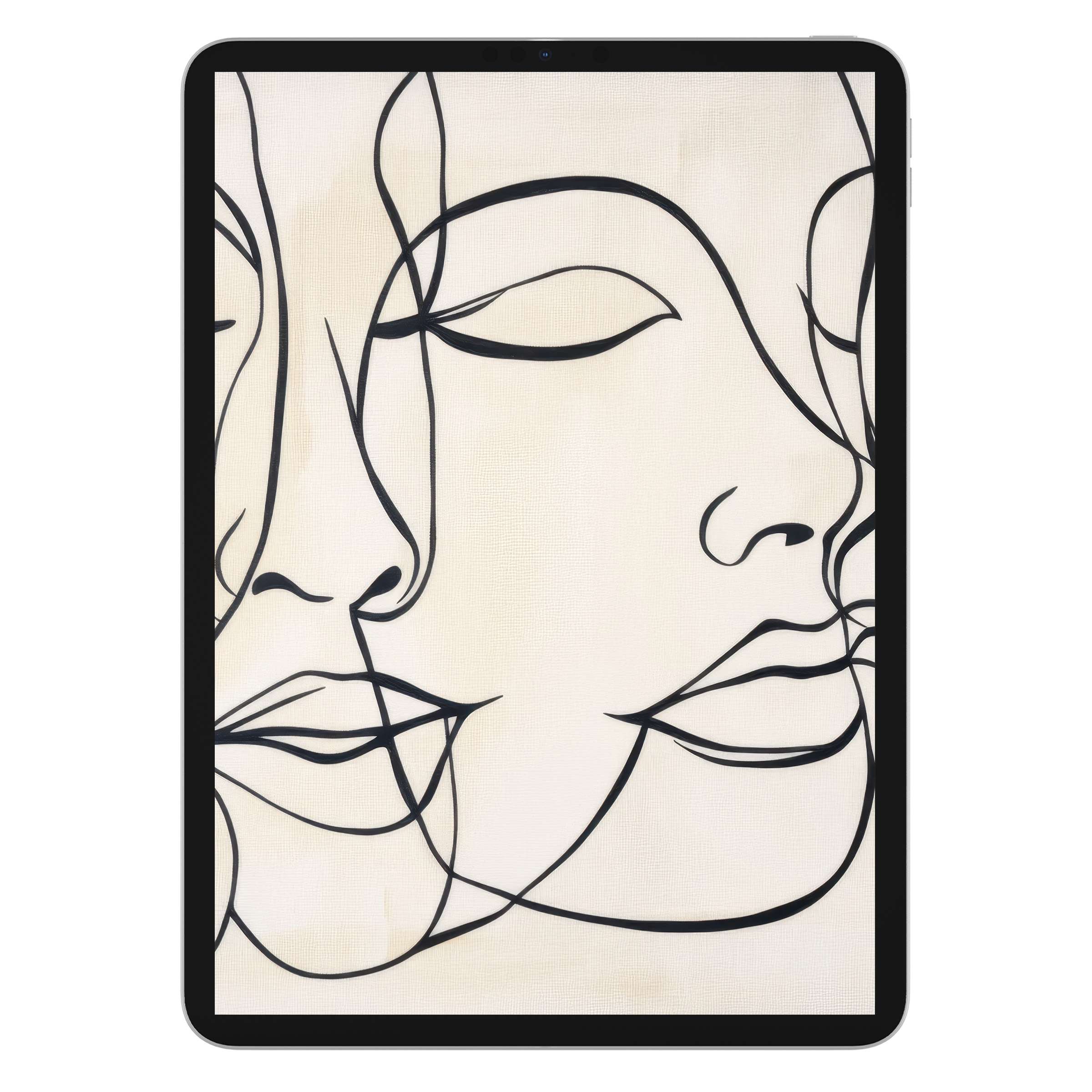 Elegant neutral iPad wallpaper featuring line art faces, perfect digital download for tablets, calming minimalist background design