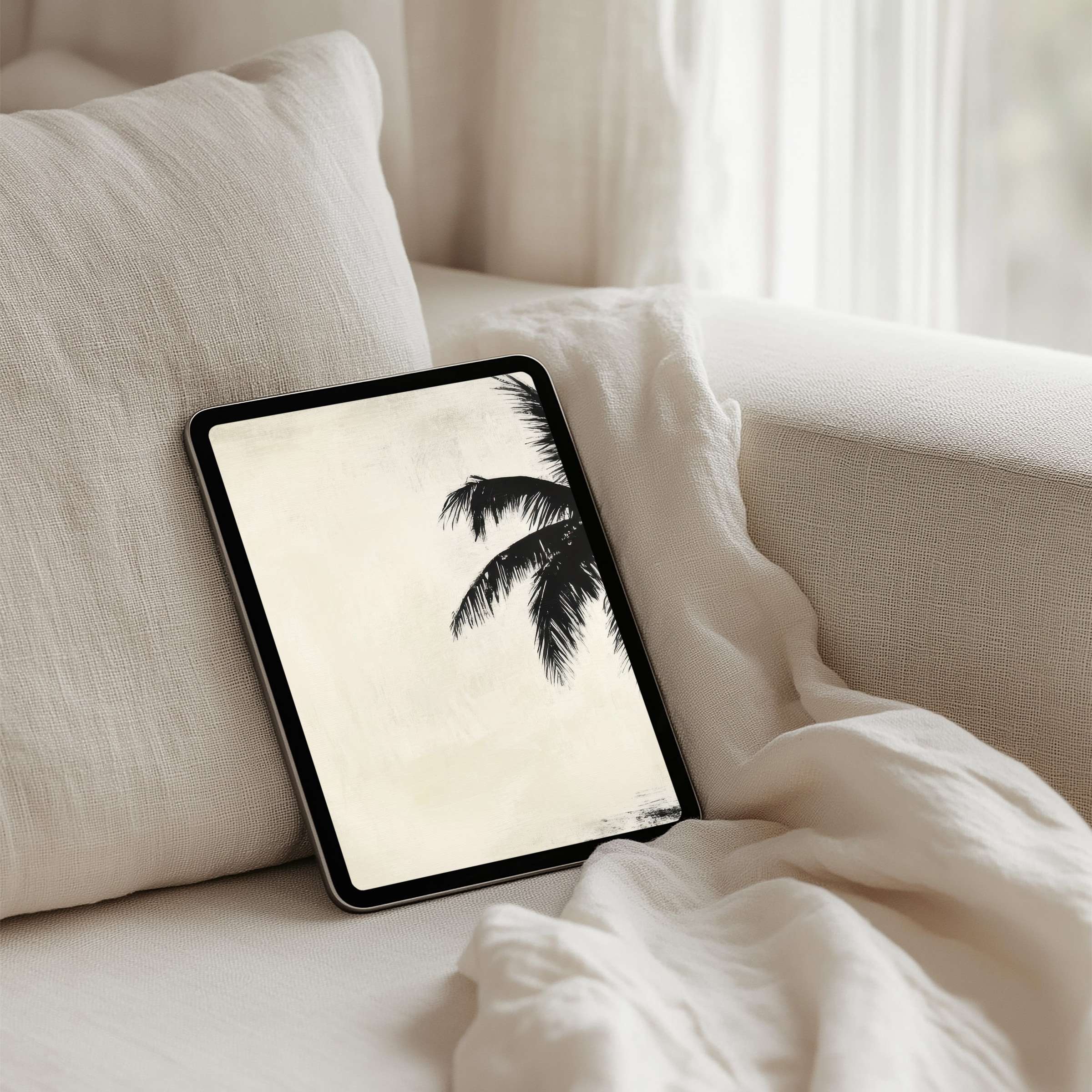 Serene palm silhouette iPad background for instant download, perfect for mindfulness on any tablet, enhancing calm and elegance