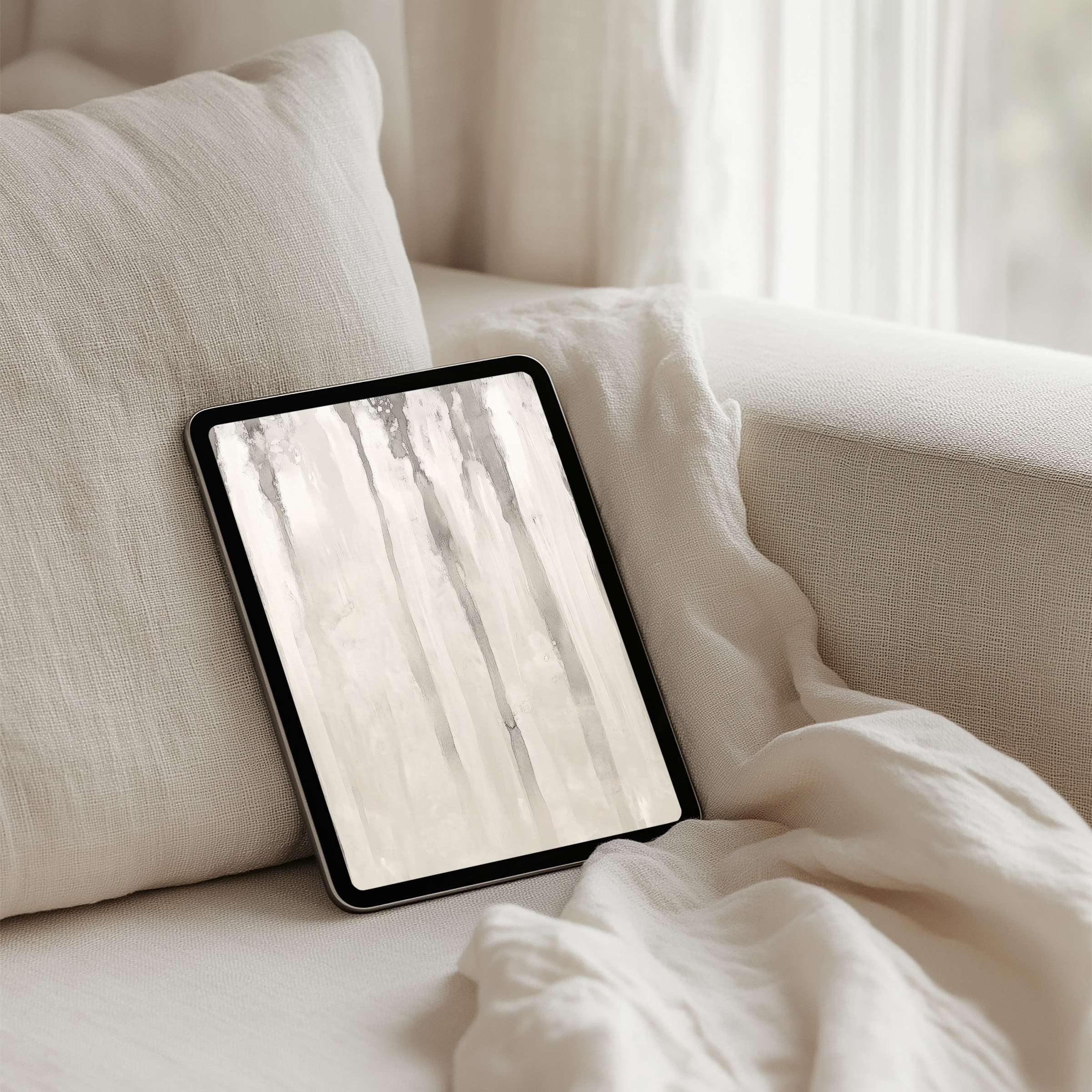 Elegant iPad background with serene vertical textures for instant download, perfect for enhancing tablet aesthetics and mindfulness