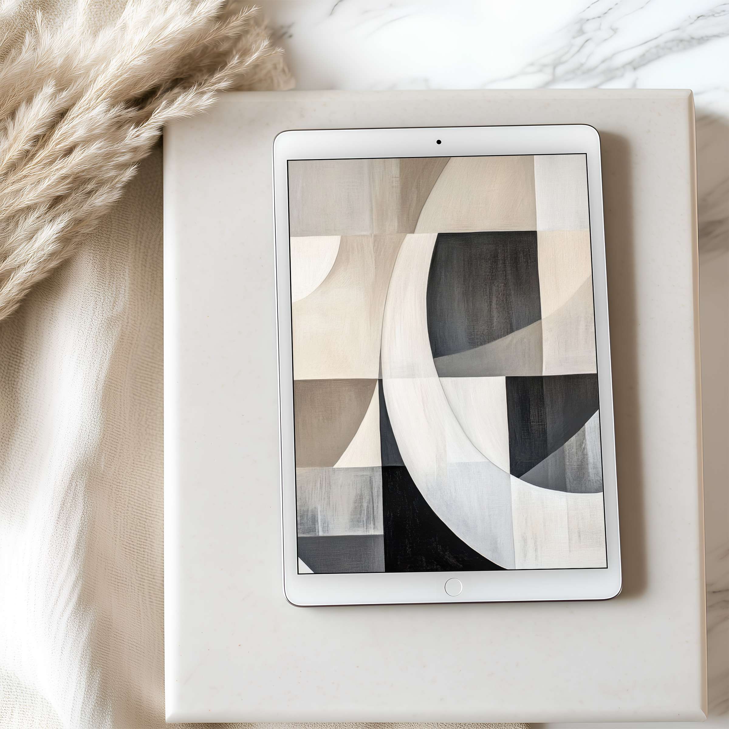 Elegant tablet wallpaper featuring a modern geometric design in neutral tones, perfect for high-resolution iPad or Android download