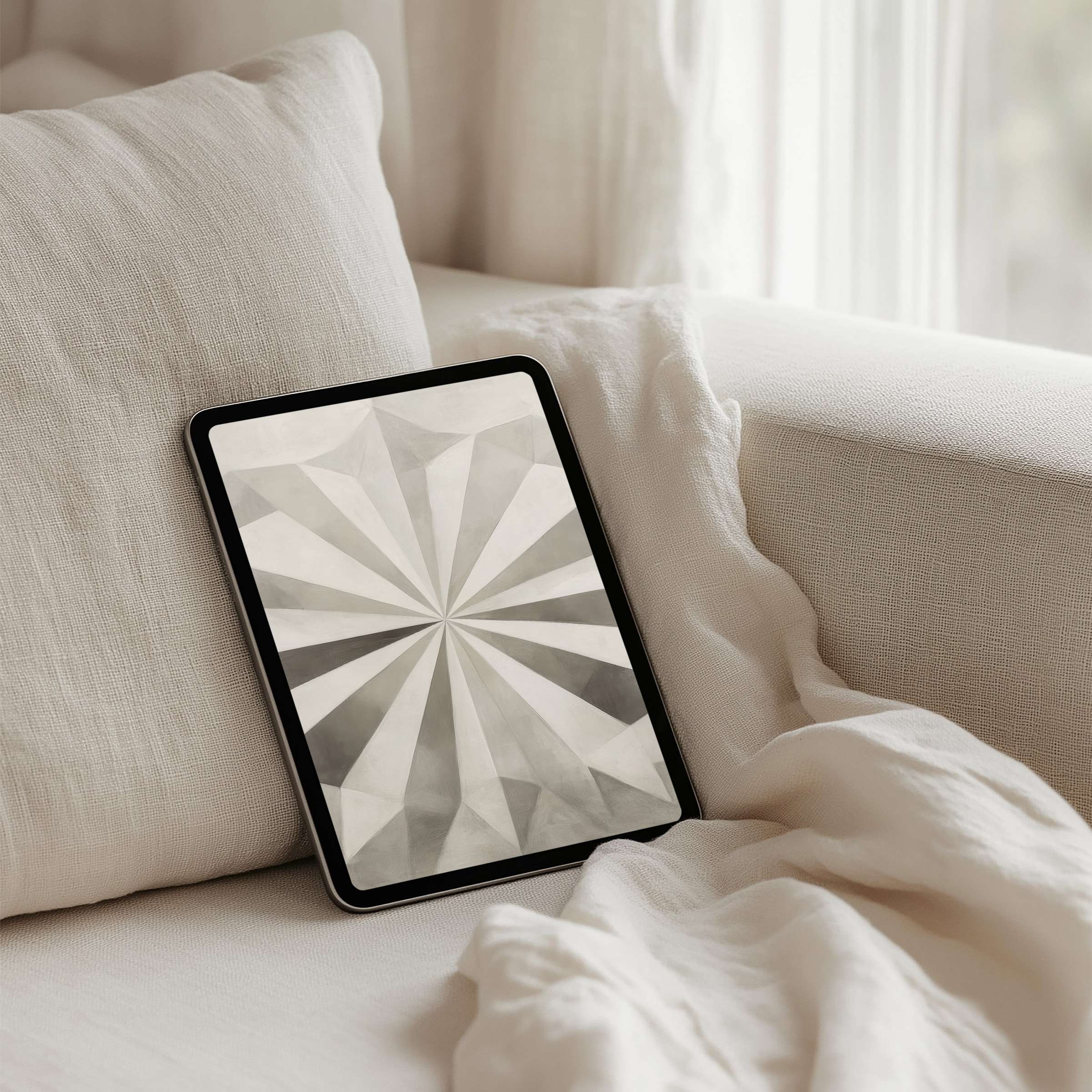 Elegant geometric pattern enhances mindfulness on iPad background for instant download, perfect for any tablet’s serene ambiance