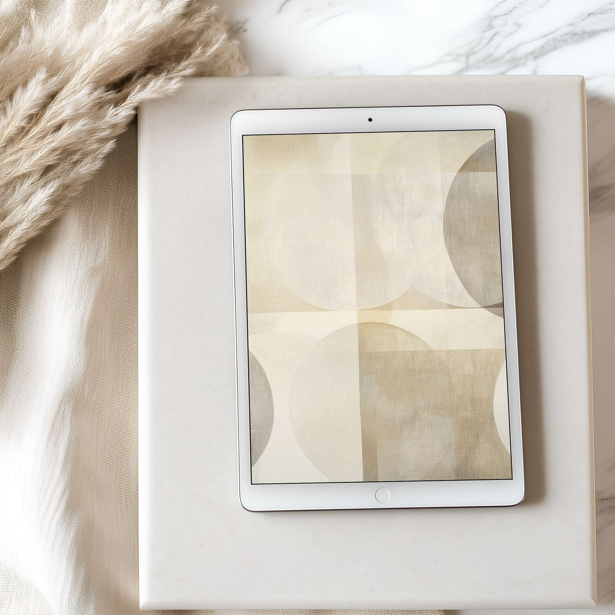Elegant abstract tablet wallpaper with soft neutral circles offers a calm, high resolution design for iPad and Android tablets download