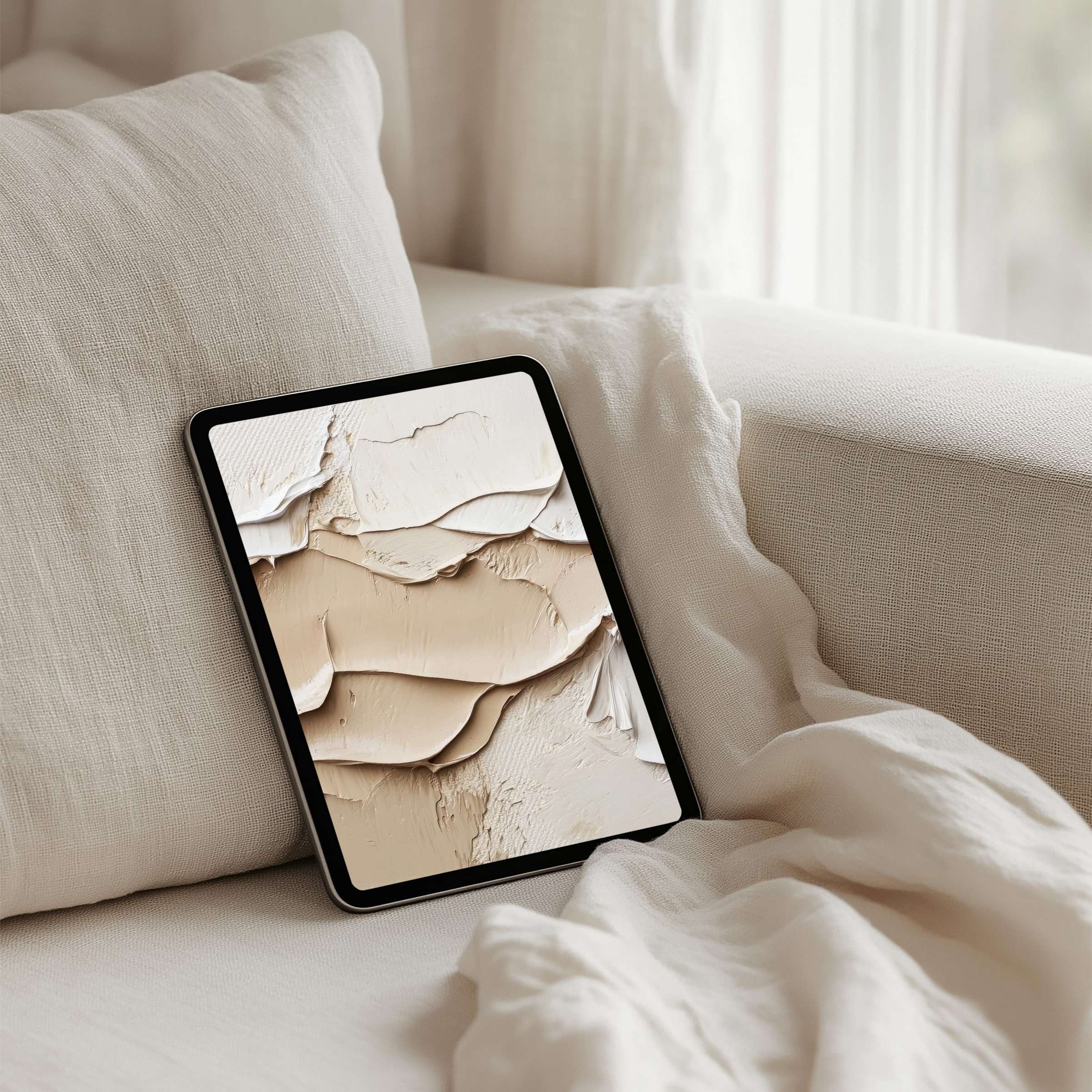 Elegant abstract beige textures create a serene iPad background for instant download, perfect for any tablet inspiring mindful calm