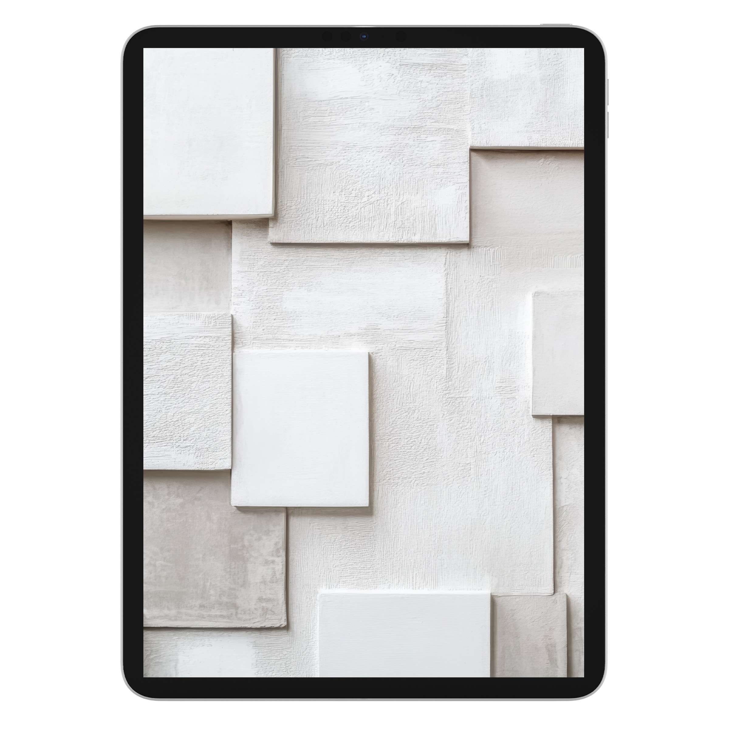 Neutral iPad wallpaper featuring textured geometric layers in beige and white, perfect digital download for elegant tablet background