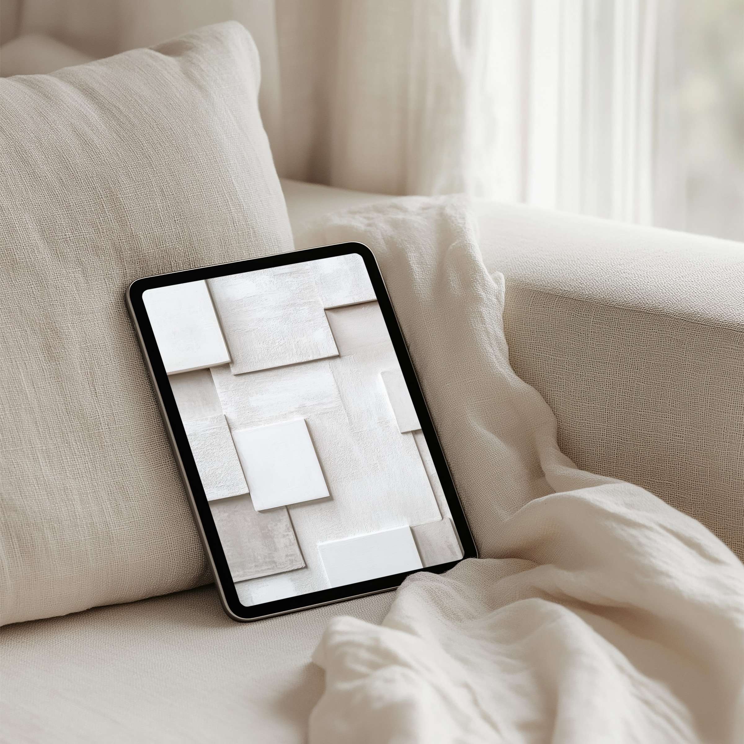 Elegant geometric iPad background, perfect for a serene tablet display, offers instant download inspiring calm and mindfulness