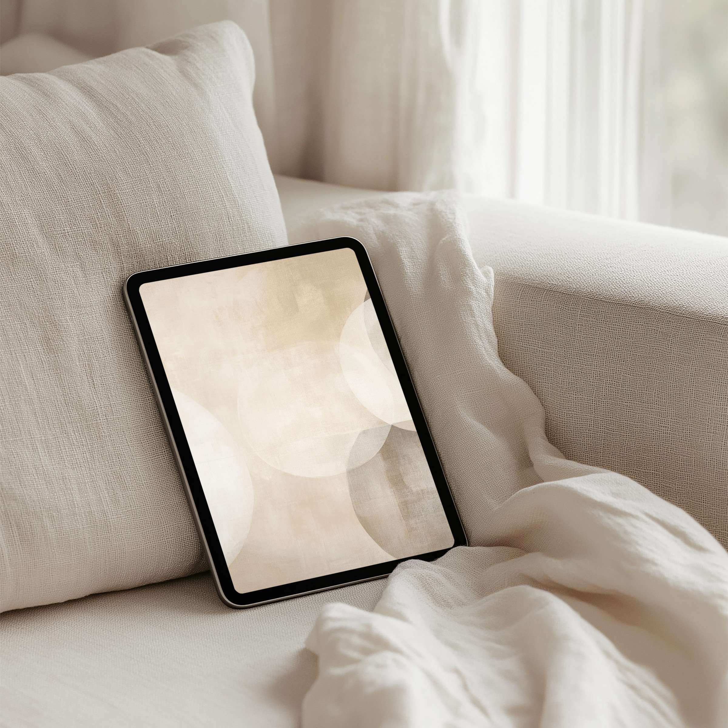 Elegant iPad background featuring soft beige textures, perfect for instant download to inspire calm on any tablet surface