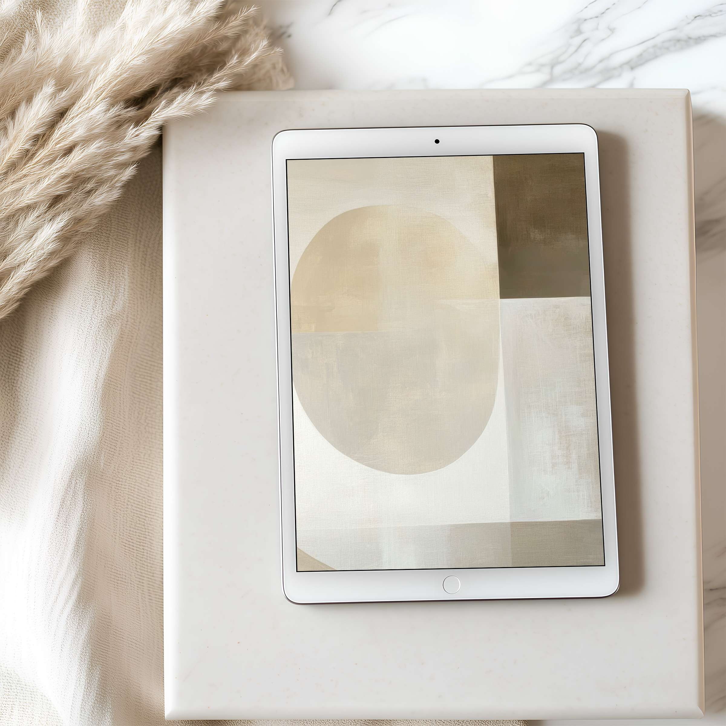 Elegant abstract tablet wallpaper in calming earth tones, curated for high resolution iPad and Android display, digital download