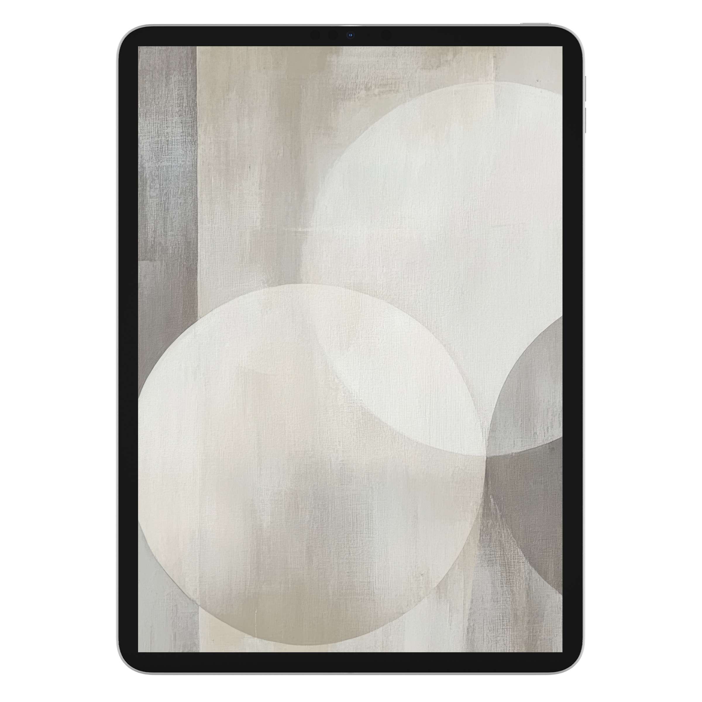 Neutral iPad wallpaper featuring soft beige and gray abstract circles, perfect digital download for calming tablet background elegance