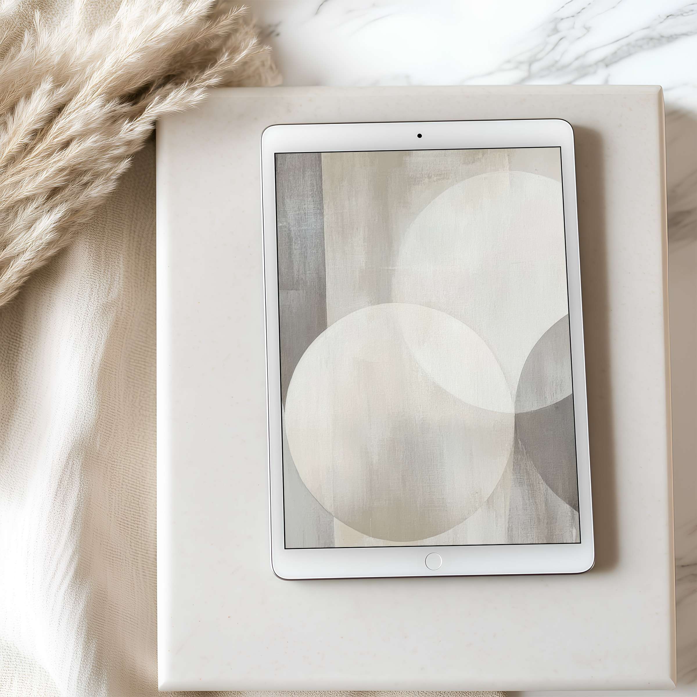 Elegant abstract tablet wallpaper with gentle neutral tones, perfect for high resolution digital download on iPad and Android tablets