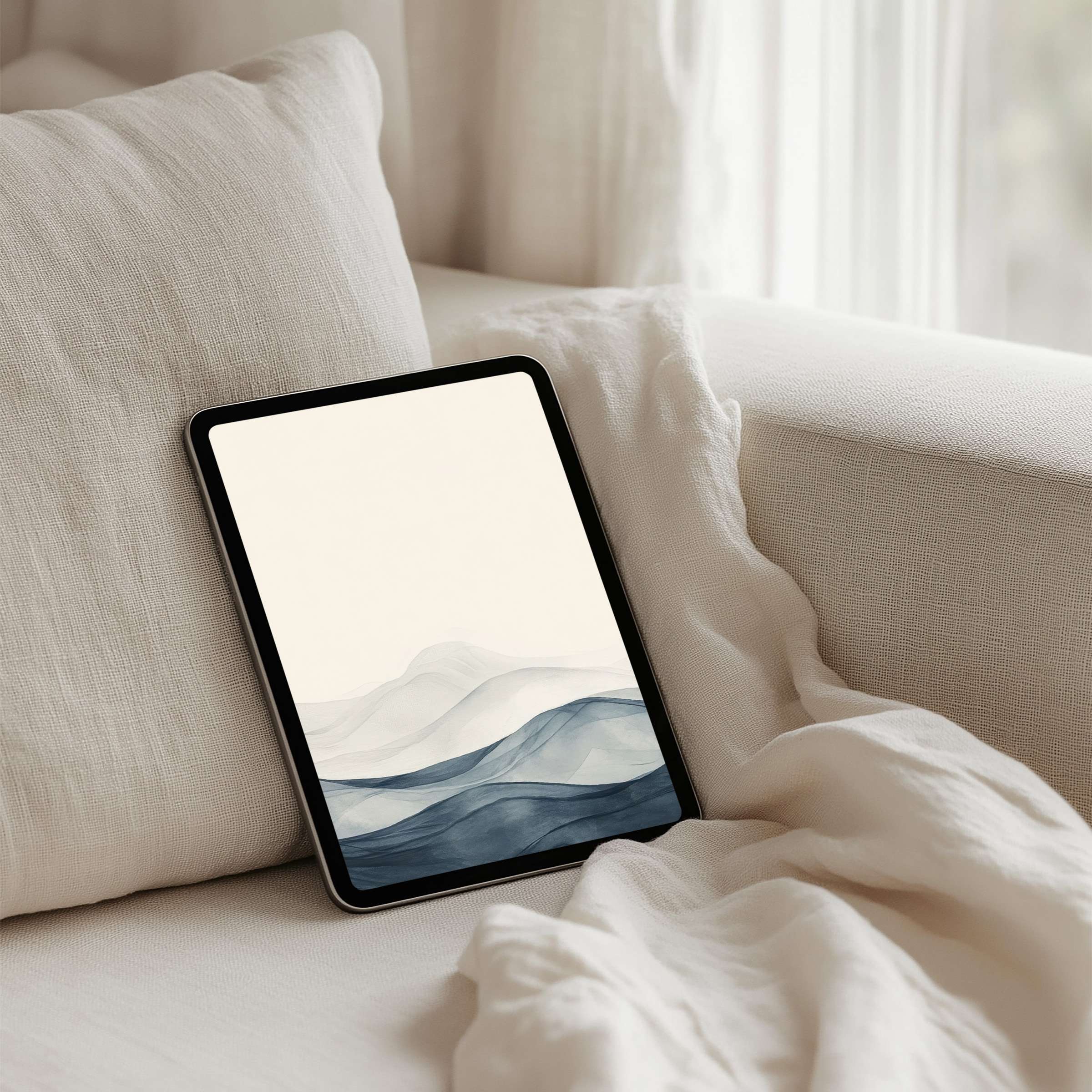 Serene abstract waves in blue hues create an elegant iPad background perfect for instant download to any tablet for mindful inspiration