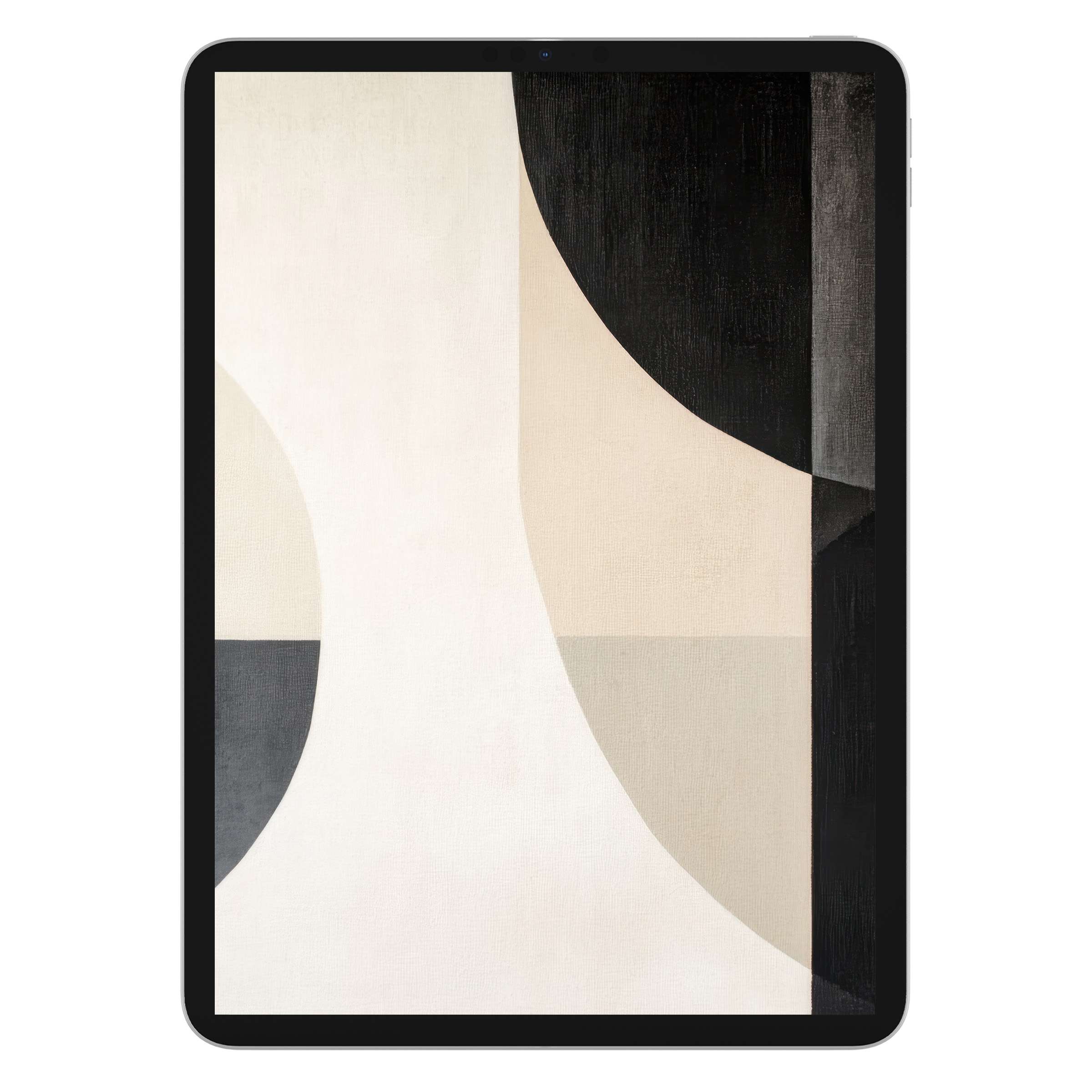 Elegant neutral iPad wallpaper digital download featuring abstract black and beige curves ideal for tablet background calming ambiance