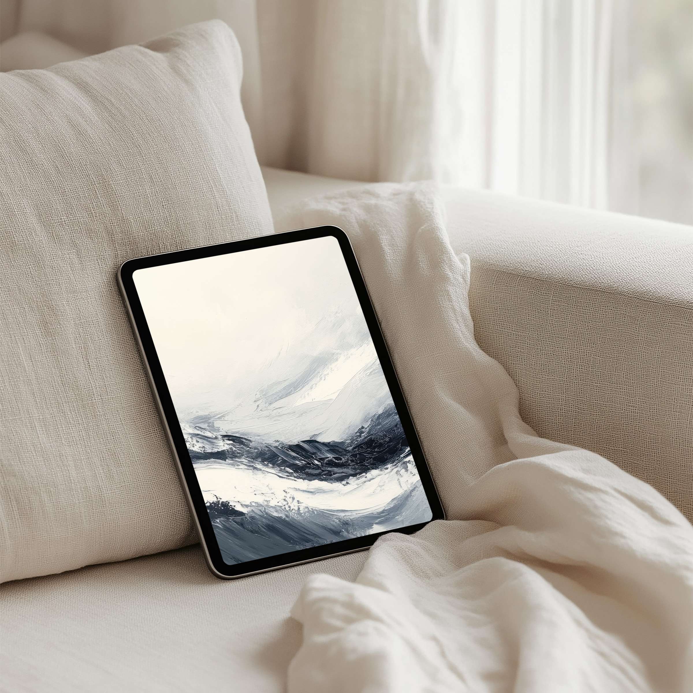 Elegant abstract art in calming blue tones perfect for iPad background and tablet screens offering inspiration and instant download