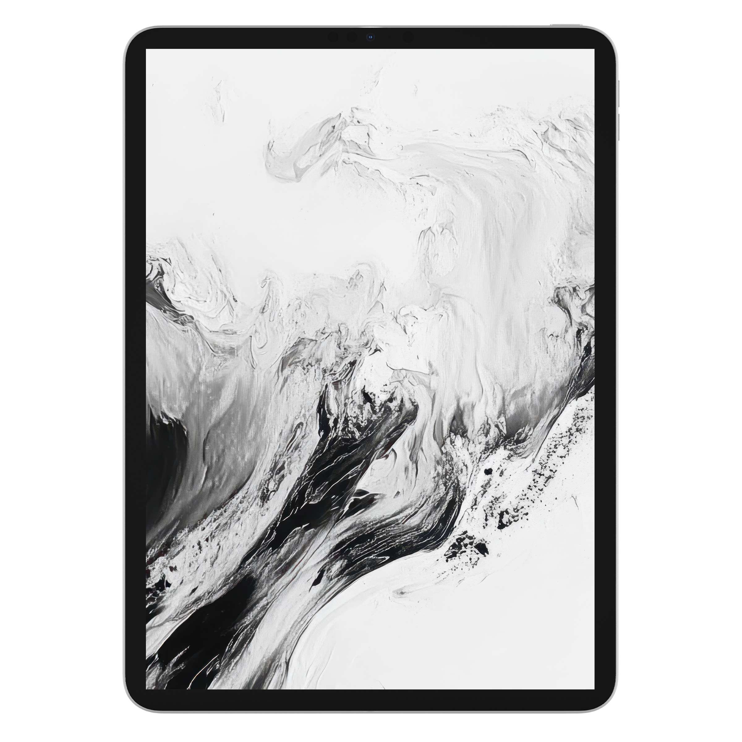 Swirling monochrome abstract design offers a neutral iPad wallpaper for digital download, creating an elegant tablet background