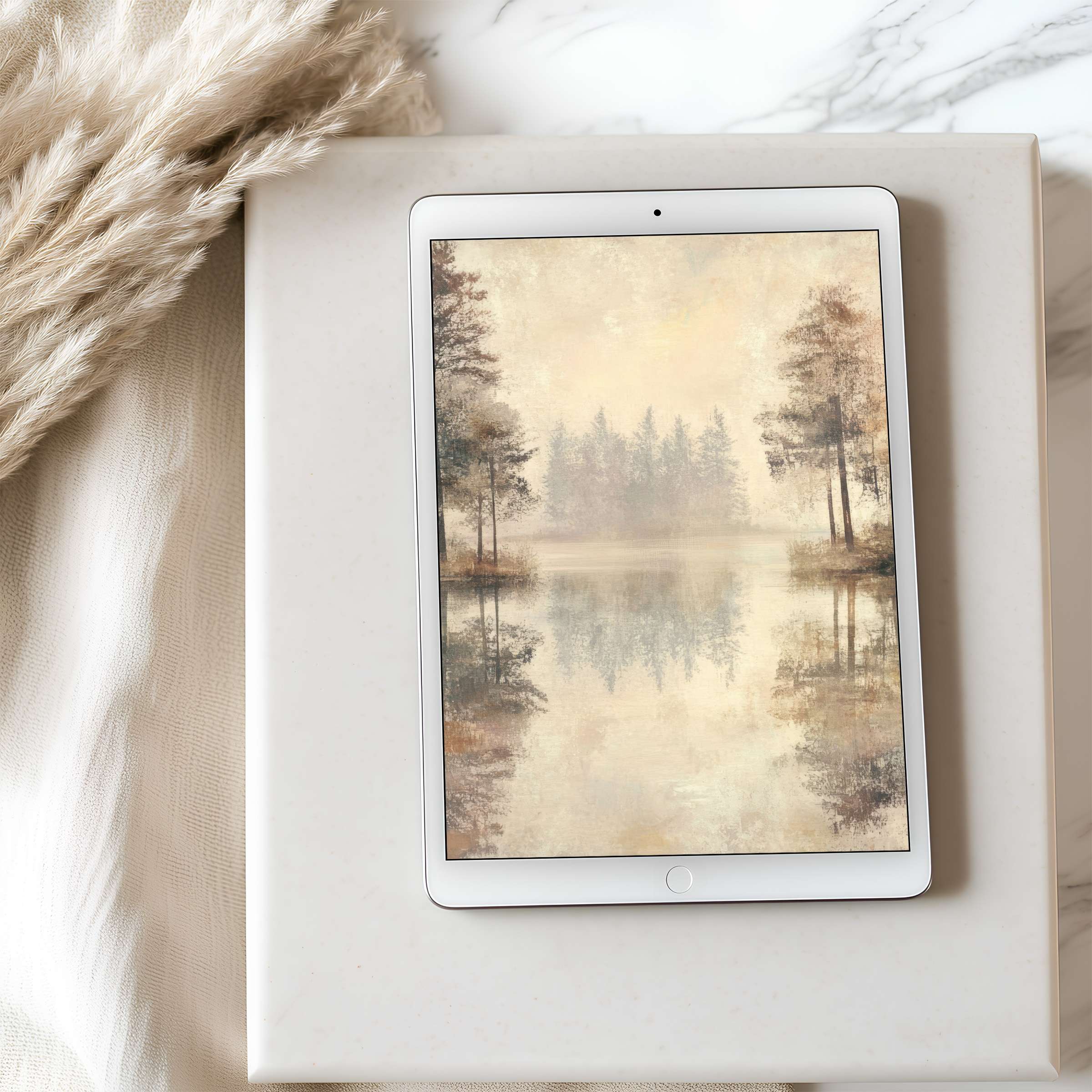 Elegant forest landscape tablet wallpaper offers a serene, high-resolution digital download, perfect for iPad and Android tablets