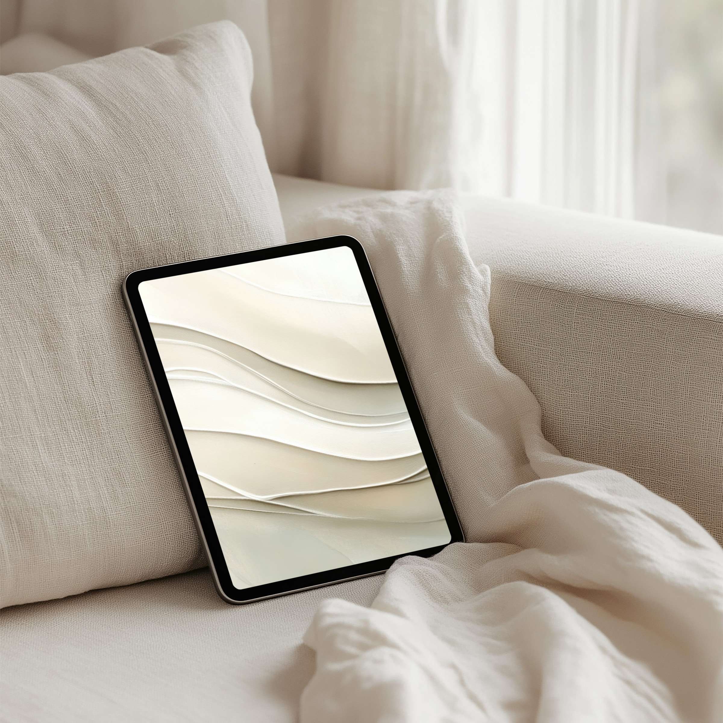 Elegant wavy beige art iPad background for instant download enhances tranquility on your tablet, inspiring calm and mindfulness