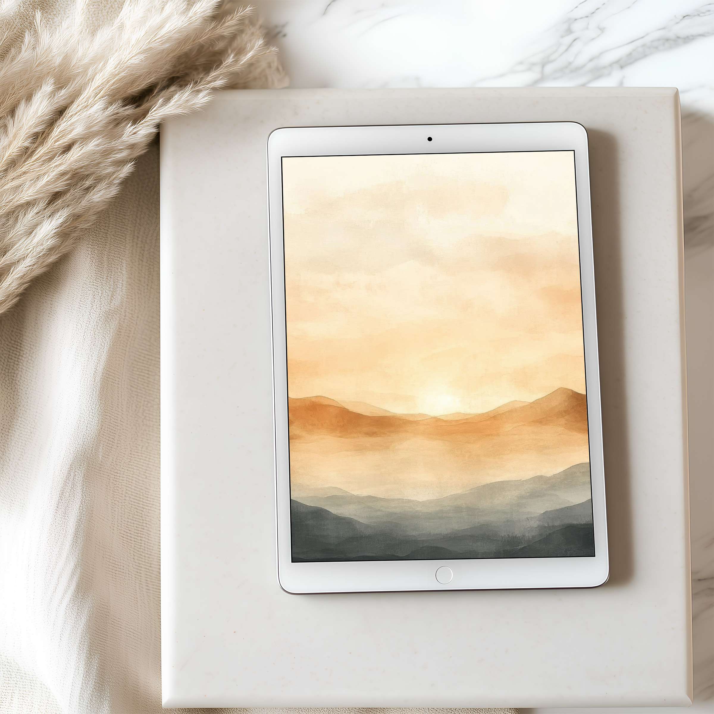 Serene tablet wallpaper featuring warm, earthy tones in a minimalist landscape design perfect for high resolution iPad and Android use