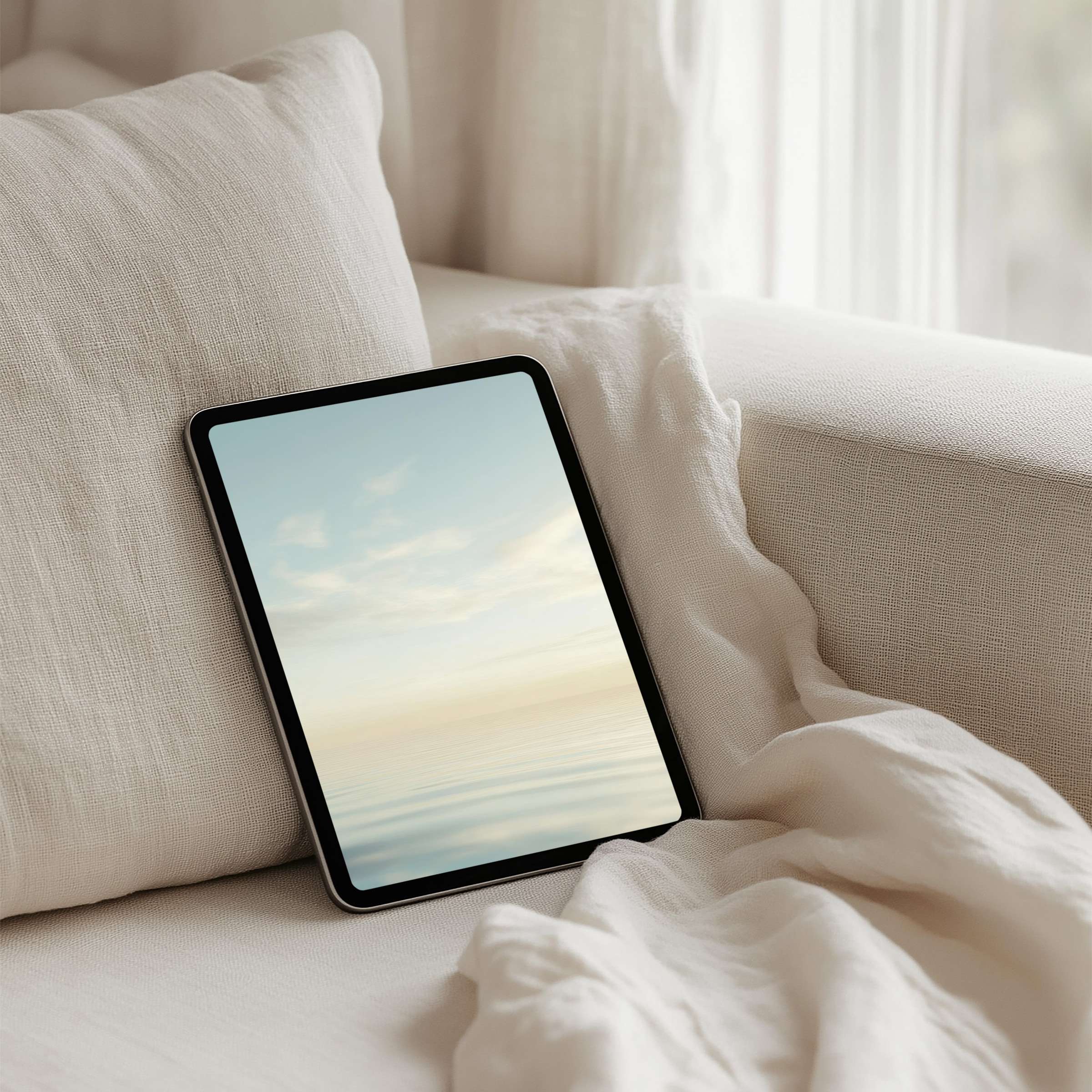 Elegant iPad background in soothing pastel ocean hues for instant download fits tablet screens creating calm and mindful spaces