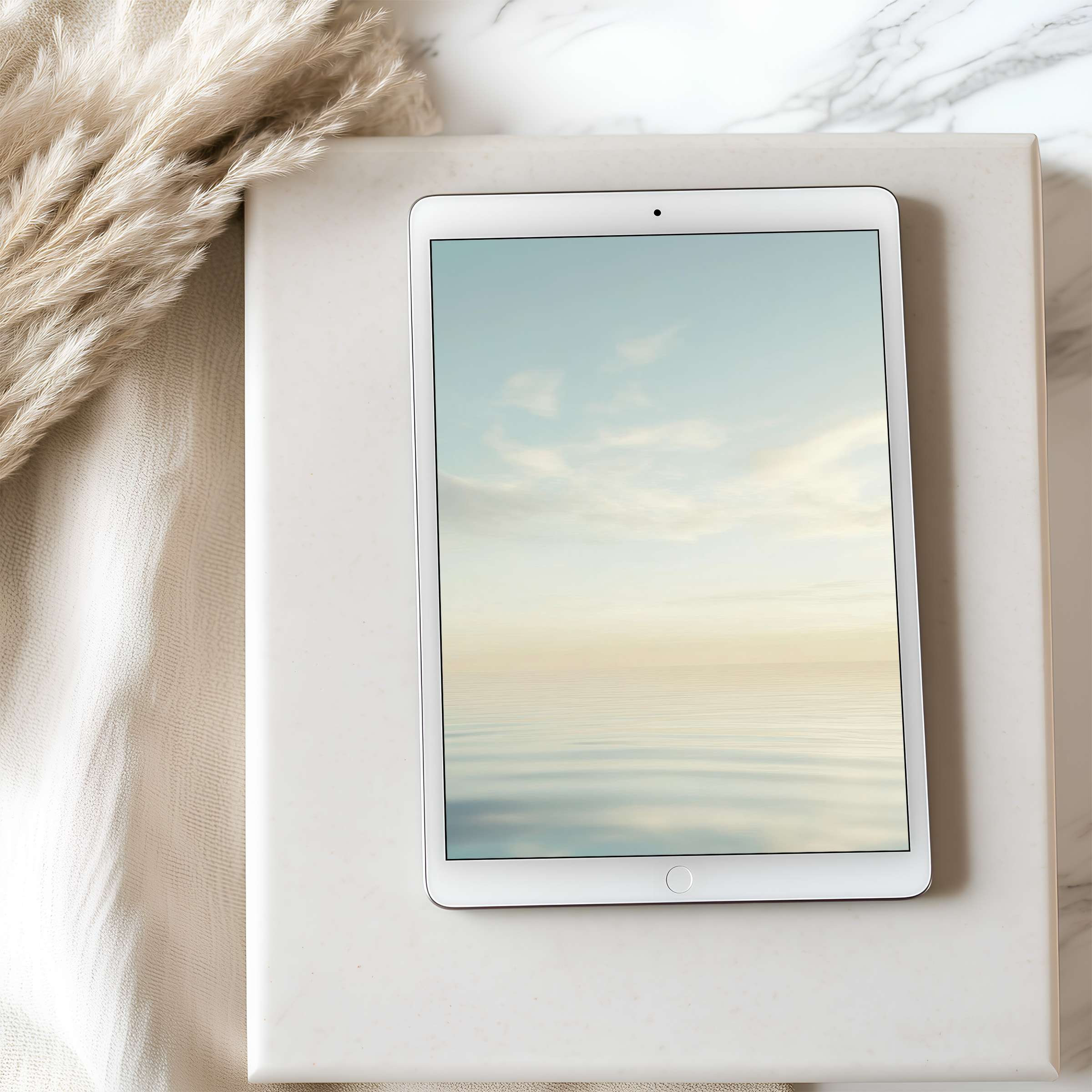 Elegant pastel sky and tranquil sea tablet wallpaper brings calm to your curated iPad or Android device digital download